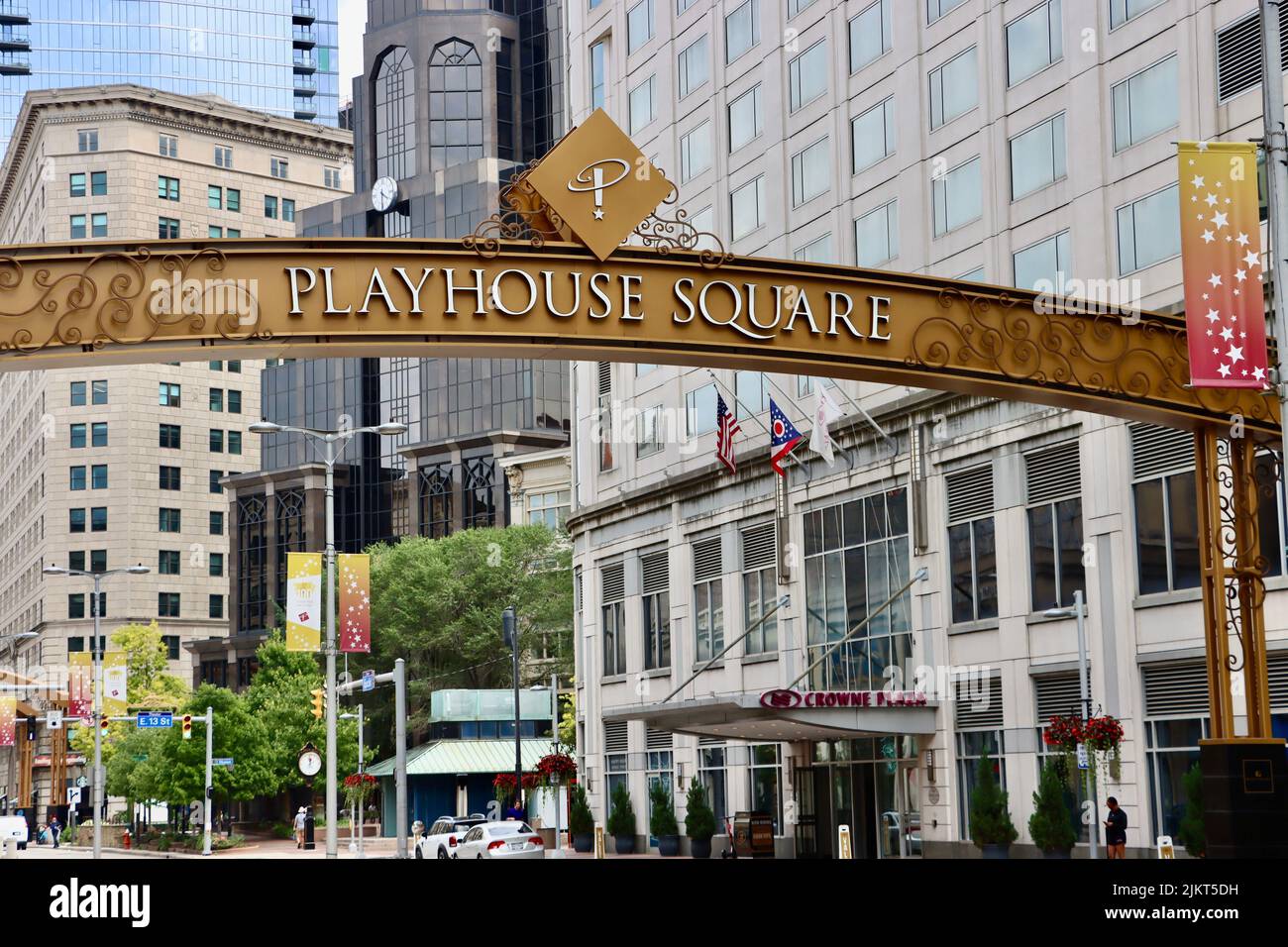 Schild Playhouse Square im Theaterviertel in der Innenstadt von Cleveland, Ohio Stockfoto
