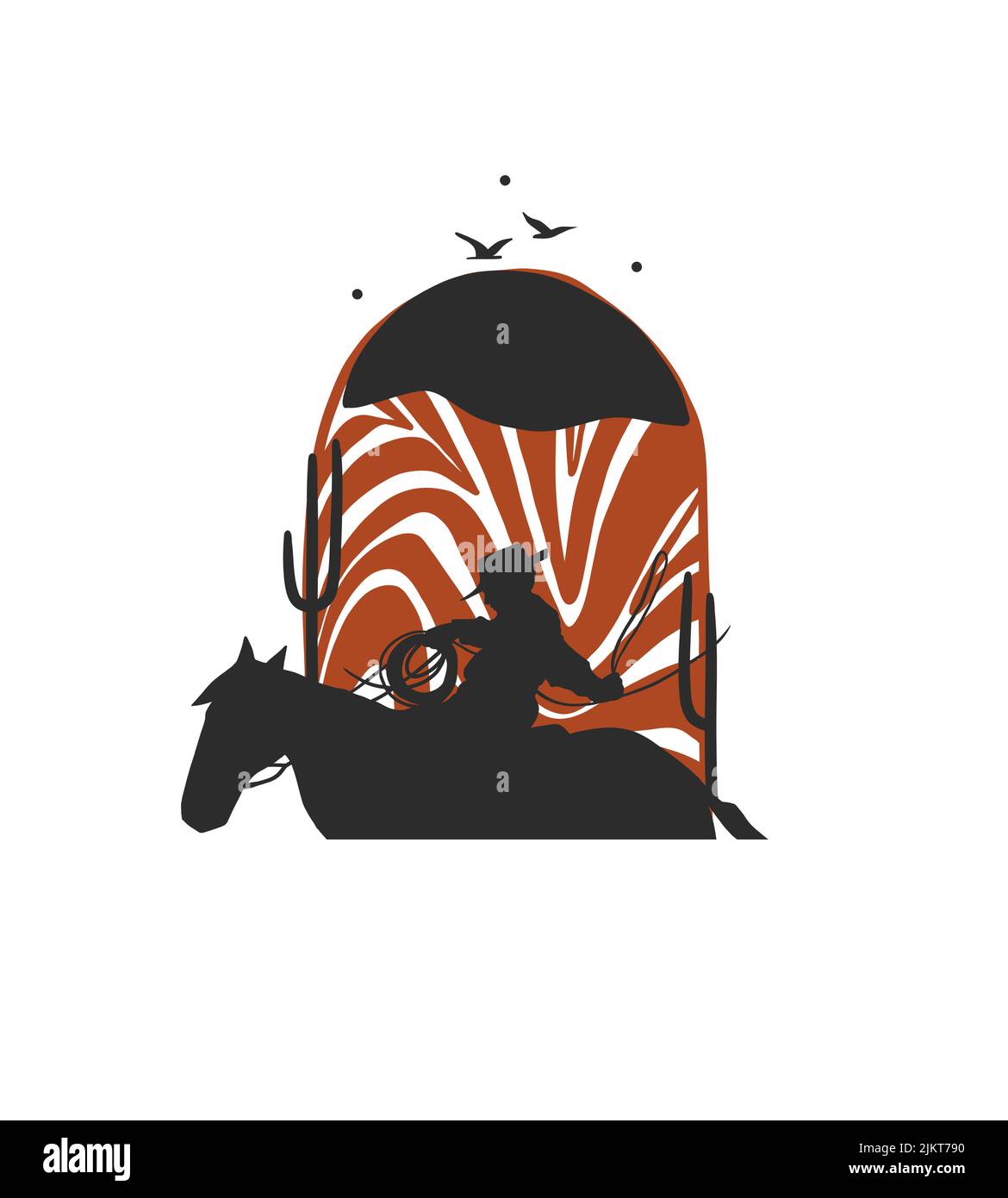 Handgezeichnete abstrakte Vektor Grafik Cliparts Illustration boho Cowboy Reiter Komposition.Wild Western Design concept.Bohemian wilden Westen zeitgenössische Kunst Stock Vektor