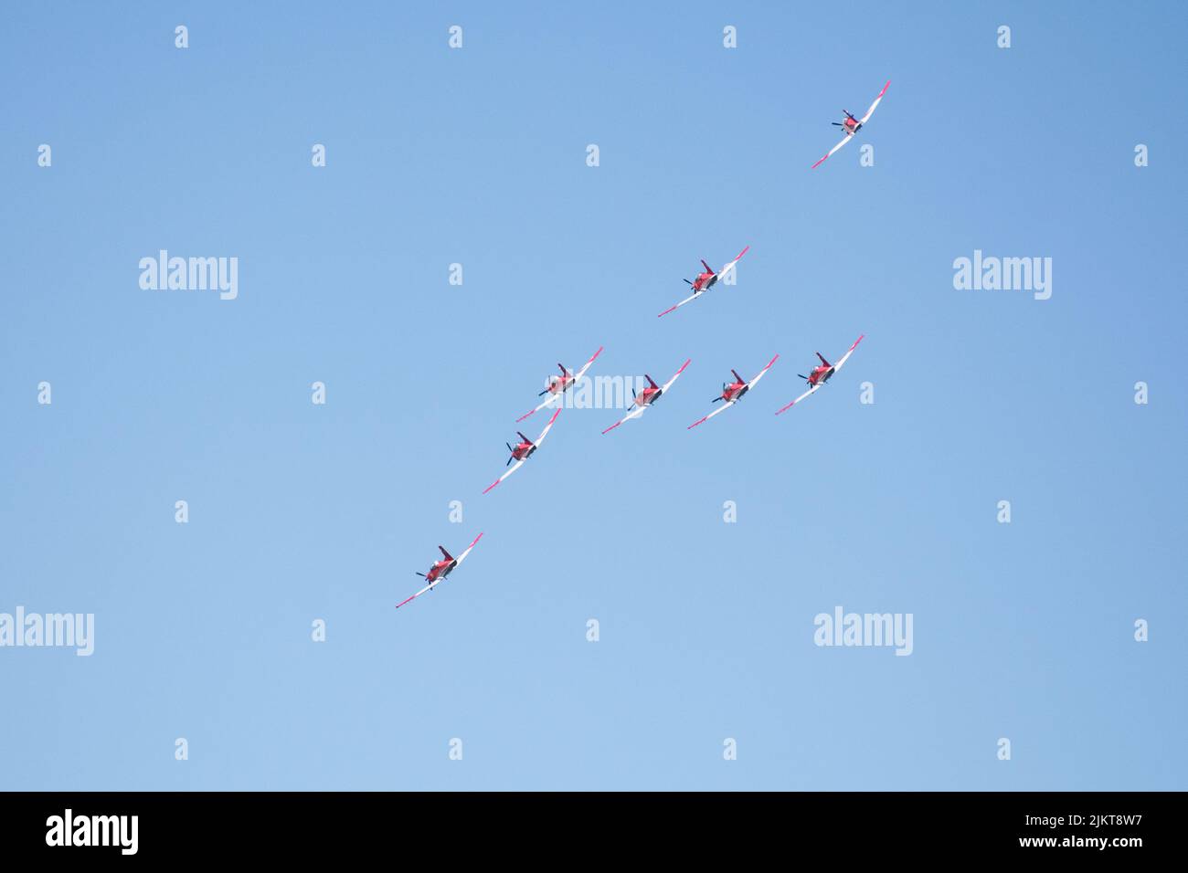 NATO Days, Ostrava, Tschechische Republik. 22.. September 2019: Die Swiss Air Force PC7 Flugzeuge zeigen Team in Formation bei den NATO-Tagen, Leoš Janáček Stockfoto