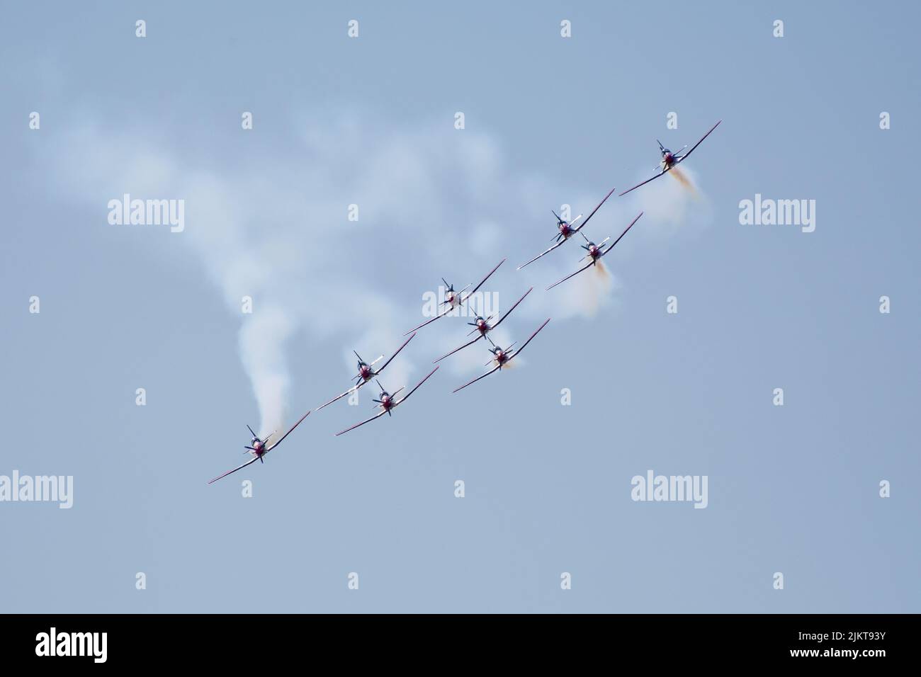 NATO Days, Ostrava, Tschechische Republik. 22.. September 2019: Die Swiss Air Force PC7 Flugzeuge zeigen Team in Formation bei den NATO-Tagen, Leoš Janáček Stockfoto