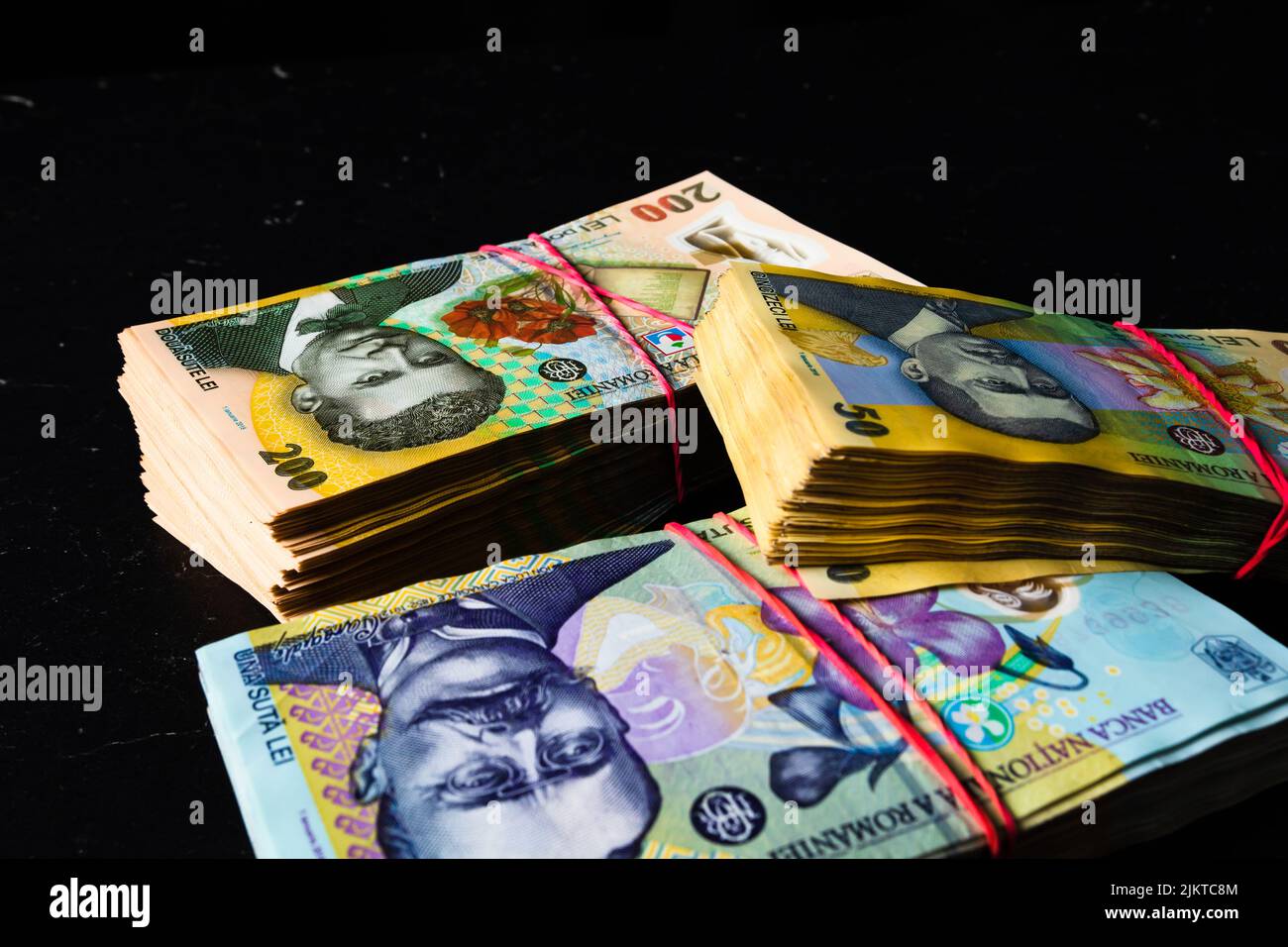 Stapel LEI rumänisches Geld. RON Leu Money Europäische Währung Stockfoto