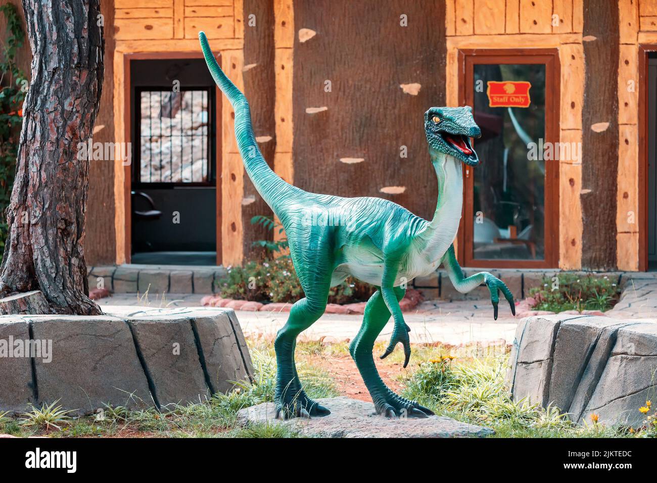 12. Juni 2022, Antalya, Türkei: Gruseliger räuberischer Dinosaurier in einem Vergnügungspark Stockfoto