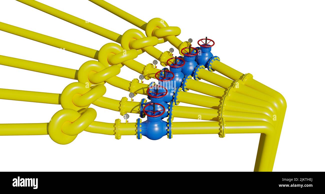 Gasrohrknoten, Gaskrise in Europa. Hochwertige 3D-Illustration Stockfoto