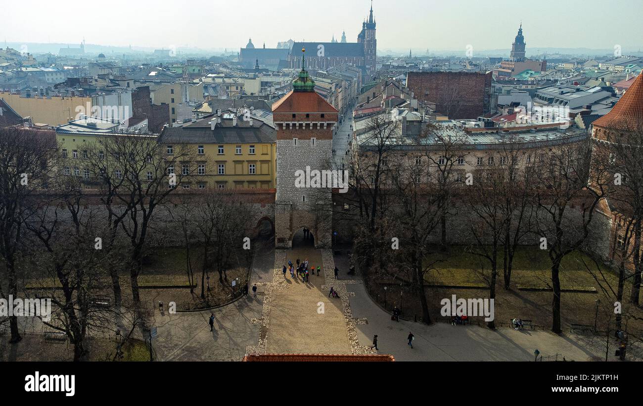 Eine Luftaufnahme des St. Florians Tores in Krakau Stockfoto
