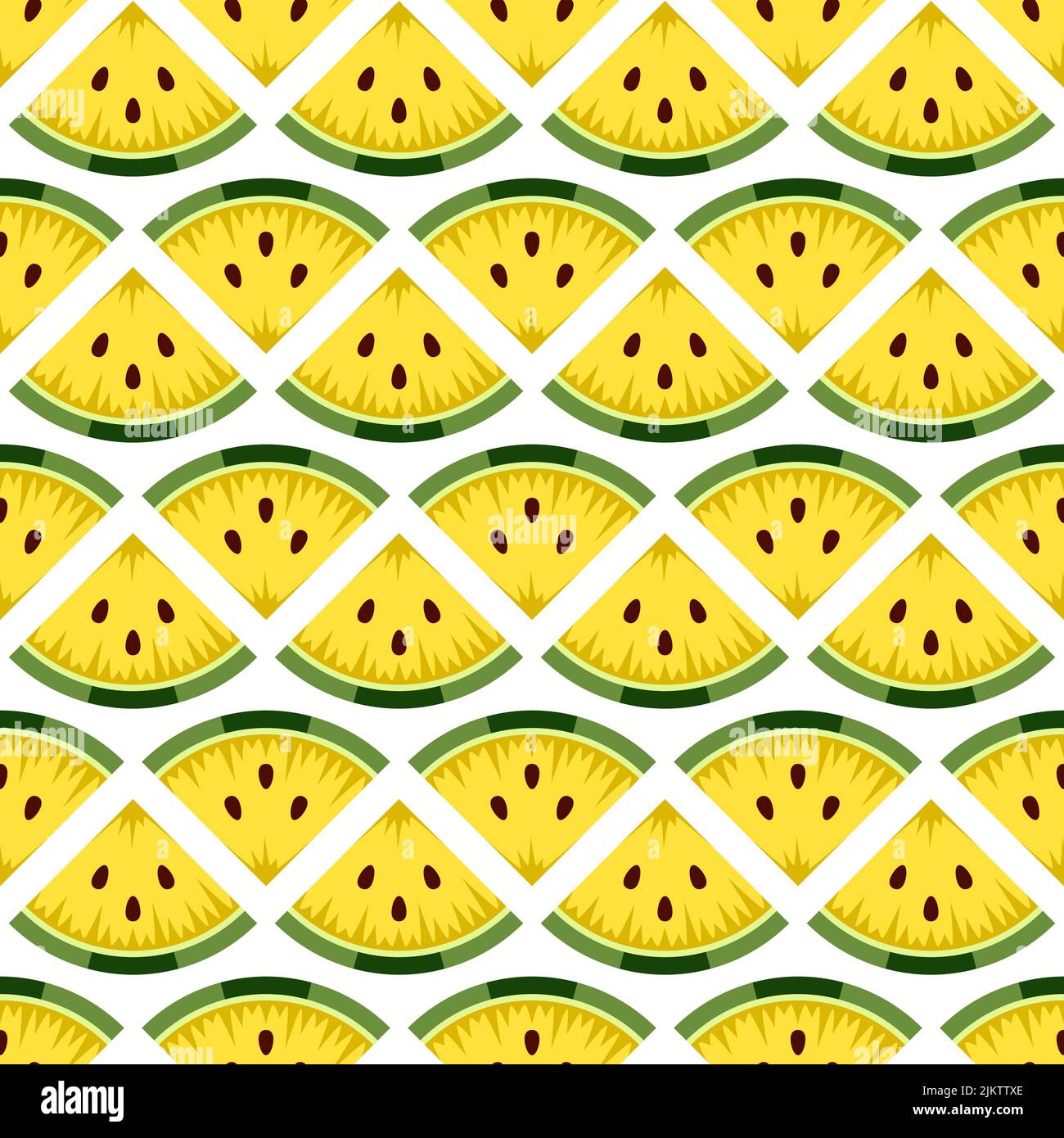 Nahtloses Muster mit geschnittener gelber Wassermelone. Vektor farbenfroher Hintergrund. Stock Vektor