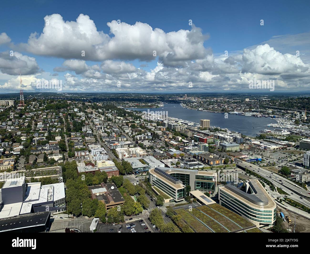 Eine Luftaufnahme der Seattle Space Needle, Seattle, USA Stockfoto