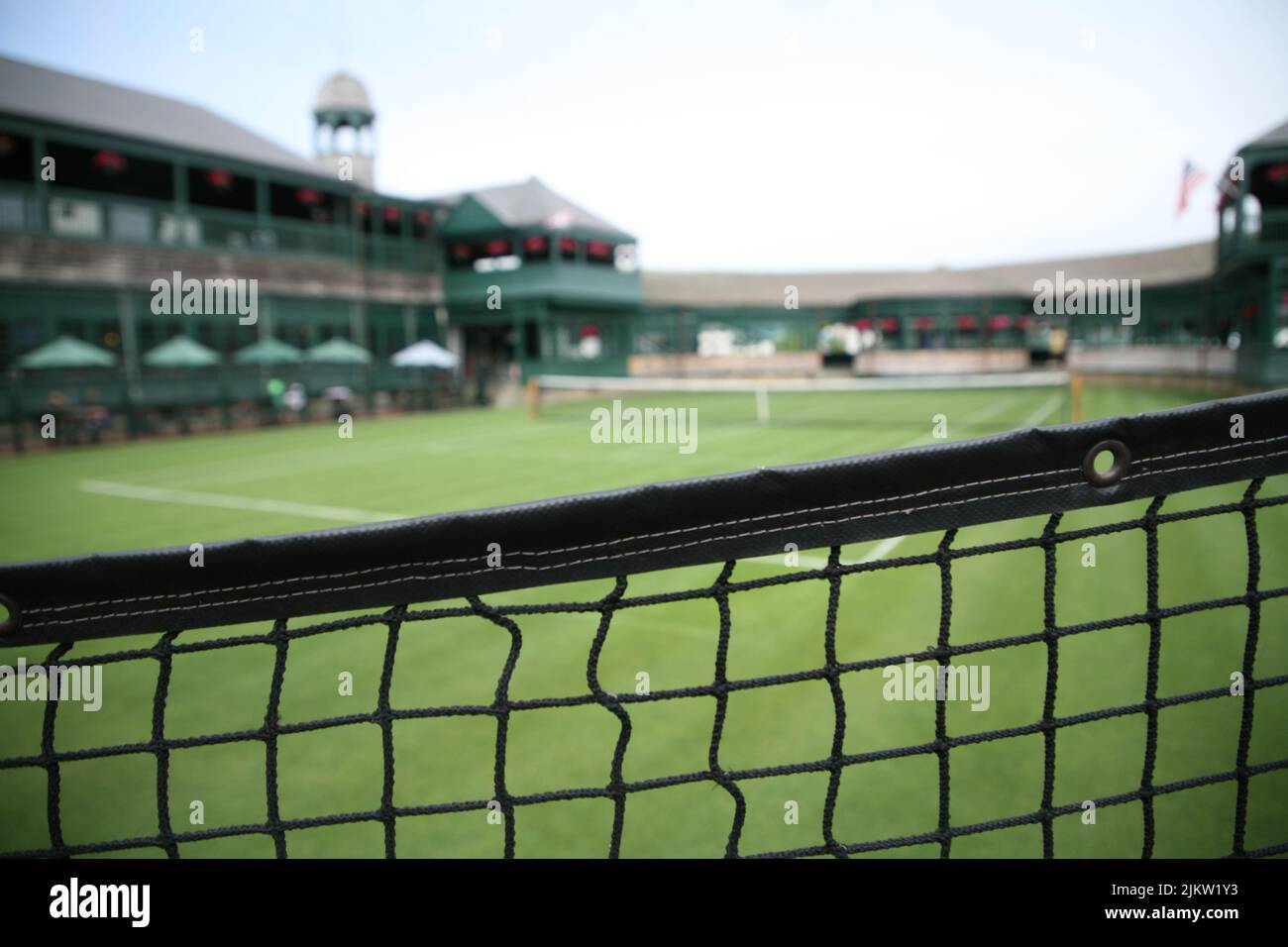 Eine gezielte Aufnahme eines Tennisnetzes in der International Tennis Hall of Fame in Newport, Rhode Island Stockfoto