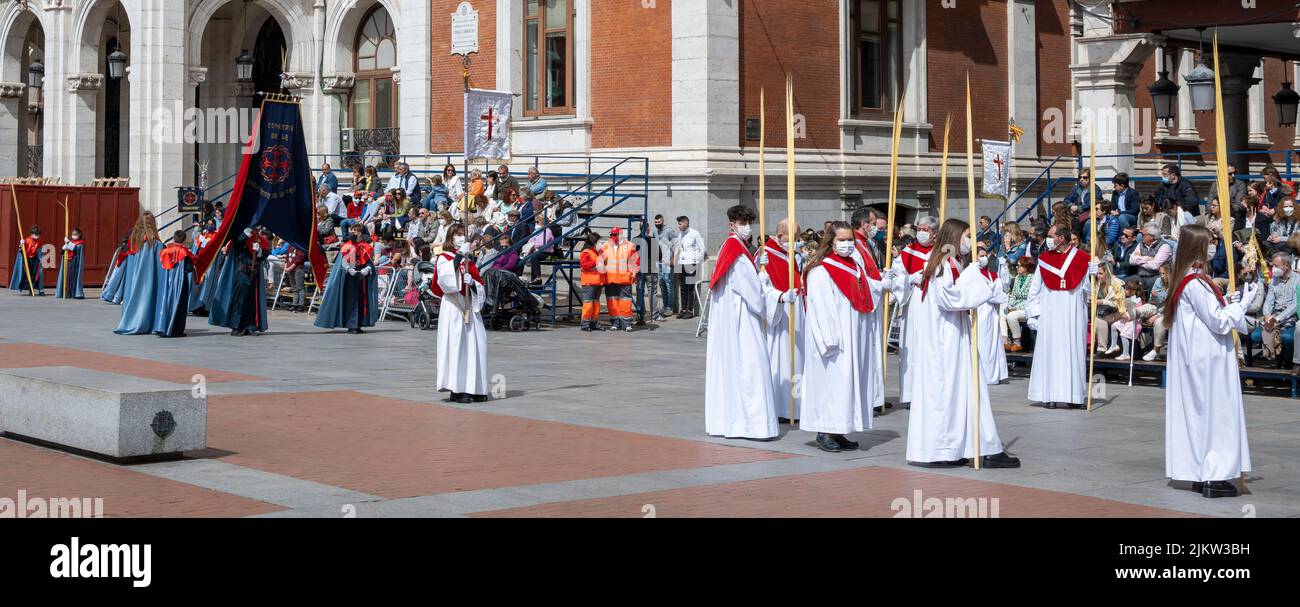 Semana santa procesión del domingo de ramos en la plaza Mayor de Valladolid, España Stockfoto