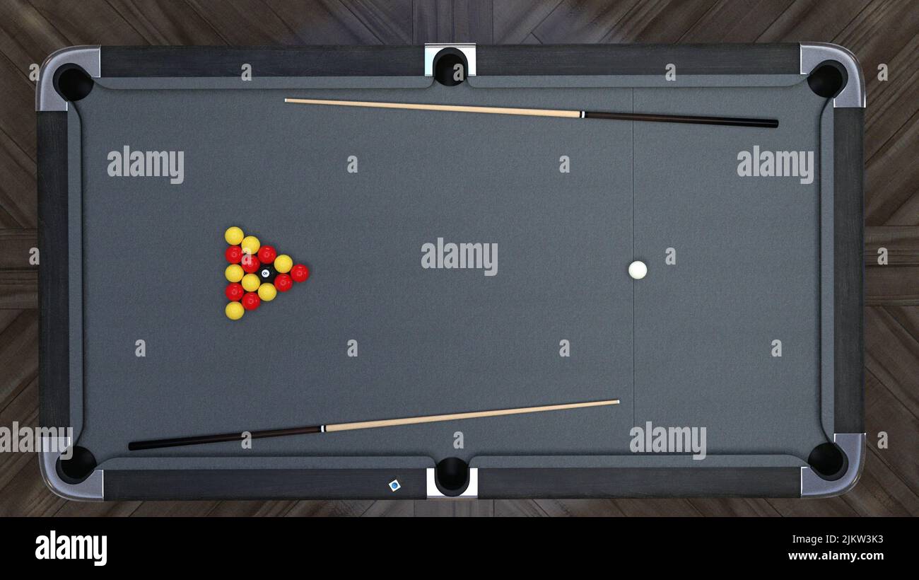 Billardtisch auf Holzboden in einem stilvollen Zimmer Stockfoto