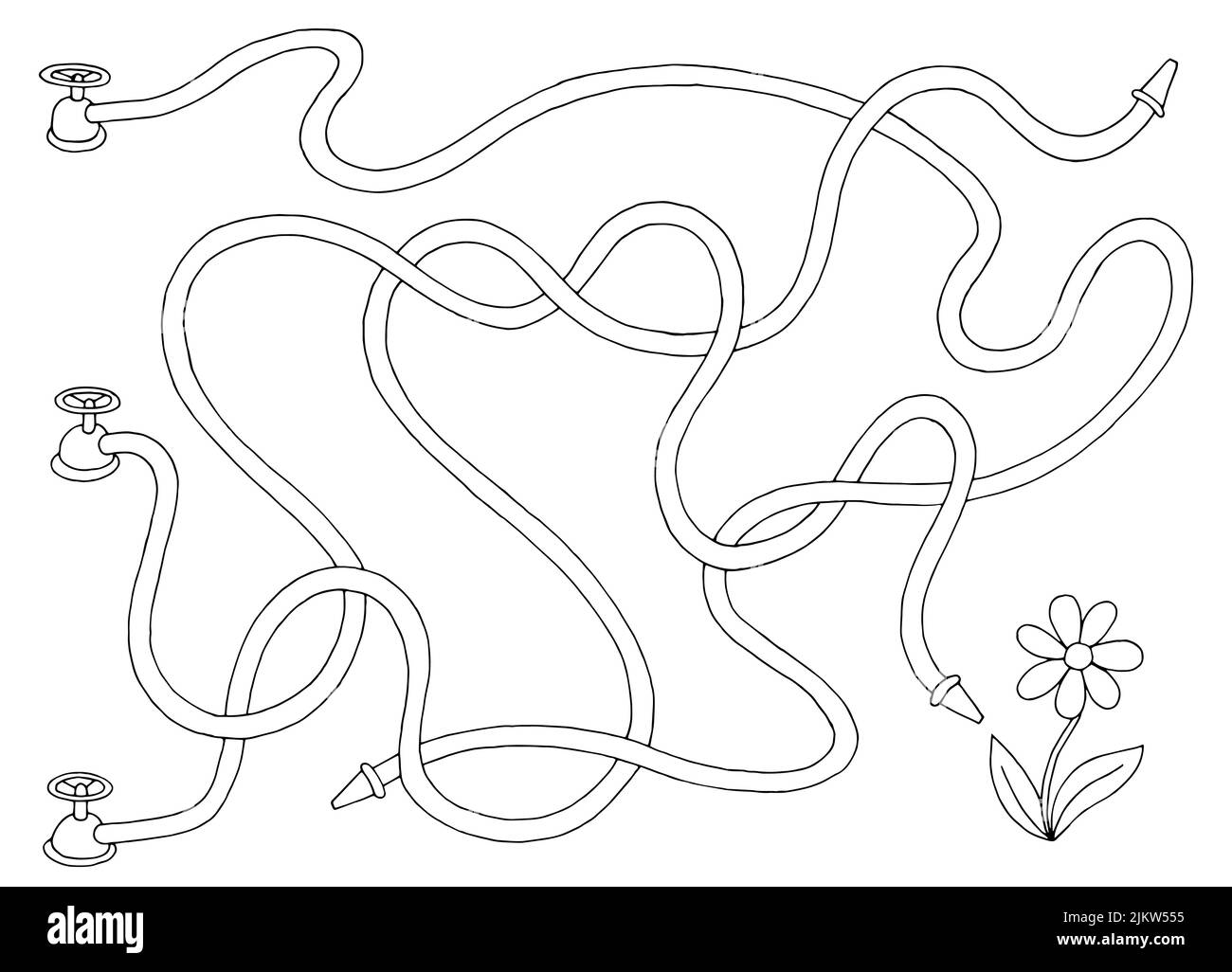 Garten Schläuche Labyrinth Grafik schwarz weiß Skizze Blume Illustration Vektor Stock Vektor