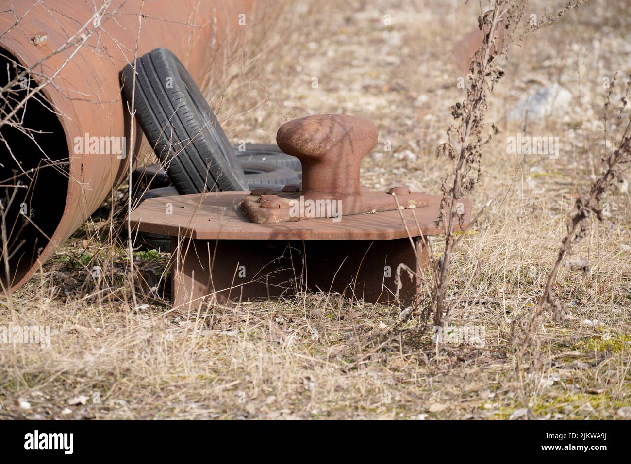 Eine Nahaufnahme von Reifen auf dem Gras Stockfoto