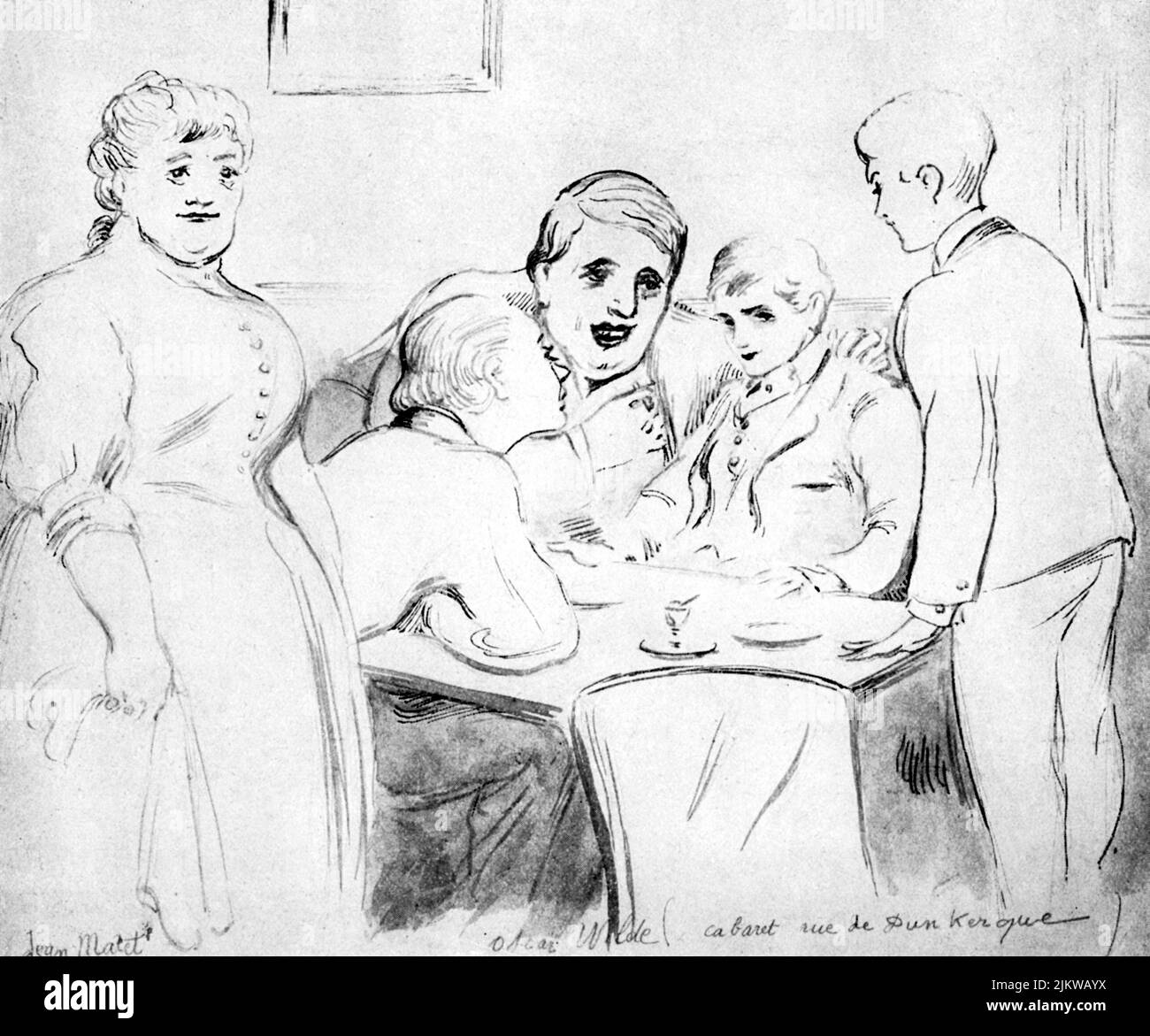 1900 ca. , Paris , Frankreich : der irische Schriftsteller und Dramatiker OSCAR Wilde ( 1854 - 1900 ) im Kabarett Rue Dunkerque , Skizzenkarikatur von JEAN MATET - SCRITTORE - LETTERATURA - LITERATUR - DICHTER - POETA - POESIA - DRAMMATURGO - Dramatiker - Theaterautor - TEATRO - THEATER - THEATER - POESIE - DANDY - GAY - HOMOSEXUALITÄT - HOMOSEXUELL - omossuale - omosessualità ---- Archivio GBB Stockfoto