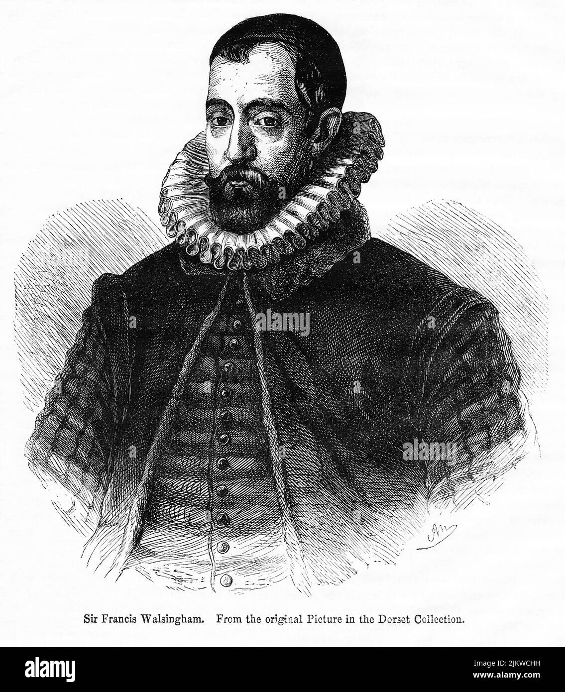 Sir Francis Walsingham, aus dem Originalbild der Dorset Collection, Illustration aus dem Buch, „John Cassel’s Illustrated History of England, Volume II“, Text von William Howitt, Cassell, Petter und Galpin, London, 1858 Stockfoto