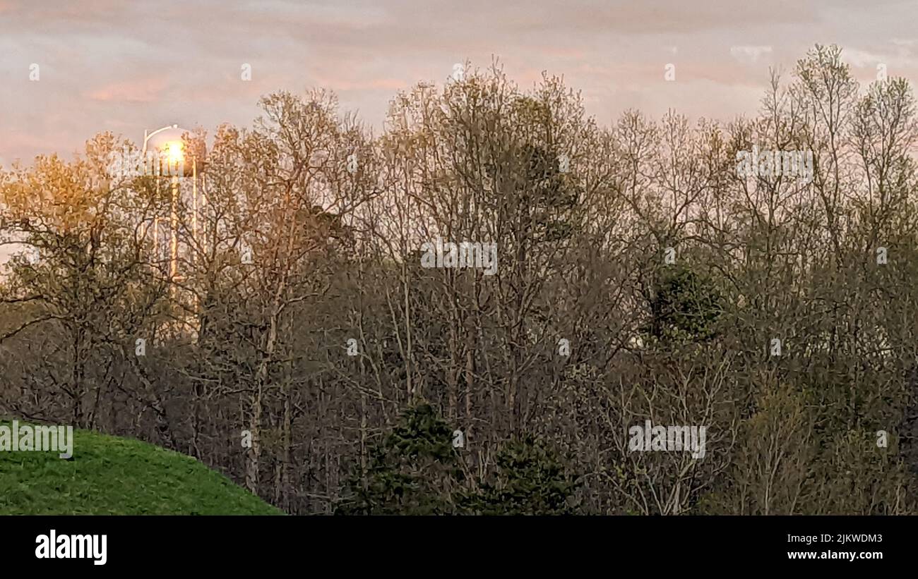 Der Wasserturm von Altavista Virginia wurde im April bei Sonnenuntergang aus dem Westen geschossen Stockfoto