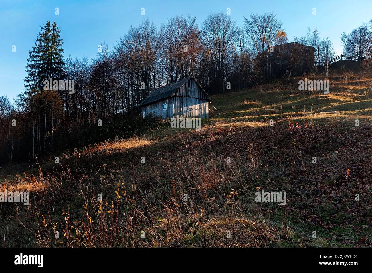 Traditionelle Prykarpattia Landschaft mit alten Hütte Ukraine Stockfoto