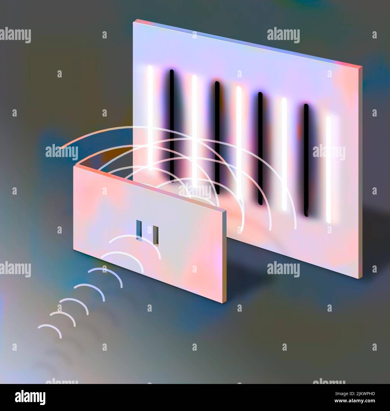 Darstellung des Experiments, das zeigt, wie man Schwarz mit intensivem Licht macht. Stockfoto