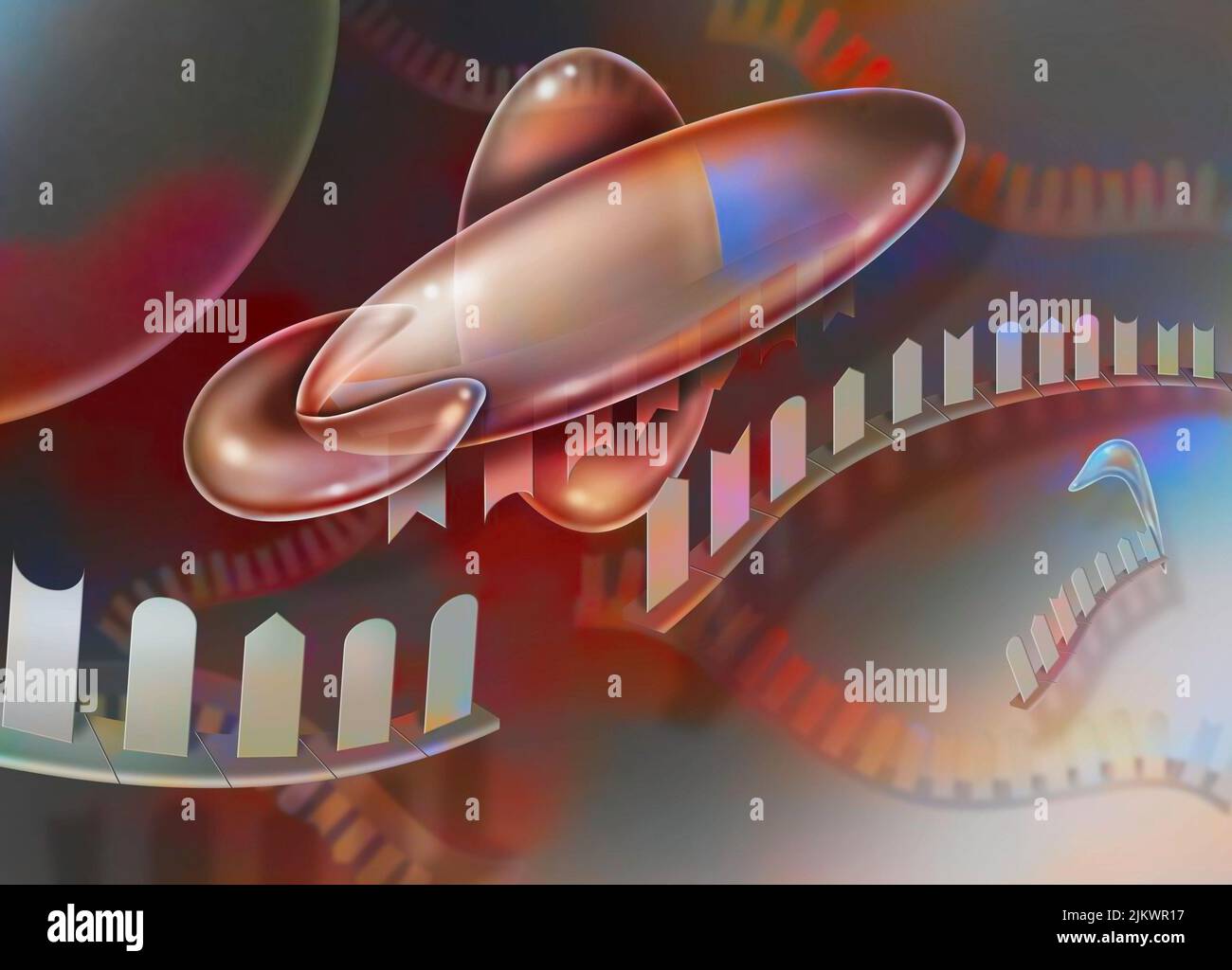 Interferierende RNA, Schritt 6: Der RISC-Komplex löst sich vom Ziel-RNA-Molekül, das er gerade gespalten hat. Stockfoto