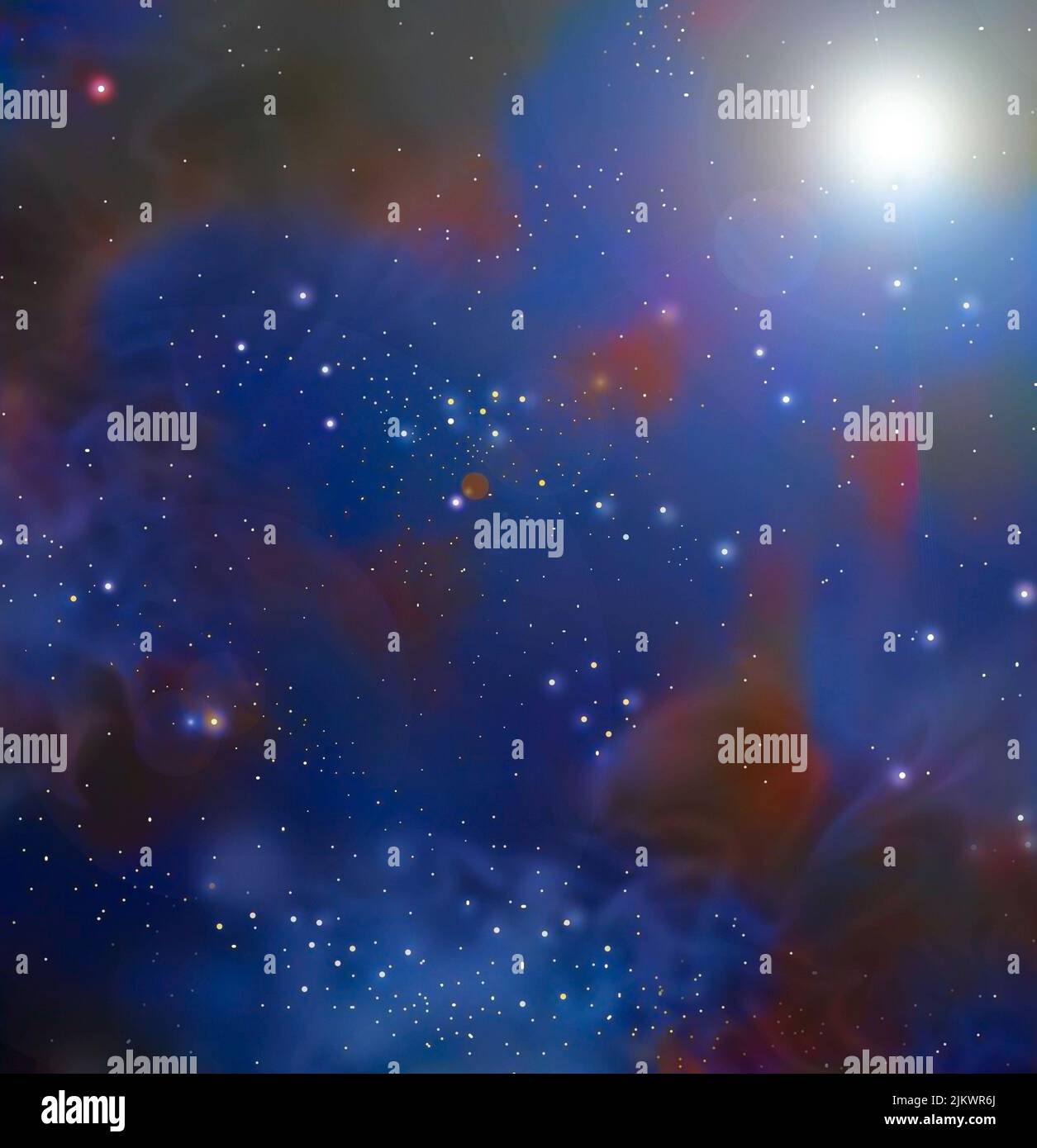 Zeichnung eines sternenklaren Hintergrunds, der den Raum darstellt. Stockfoto