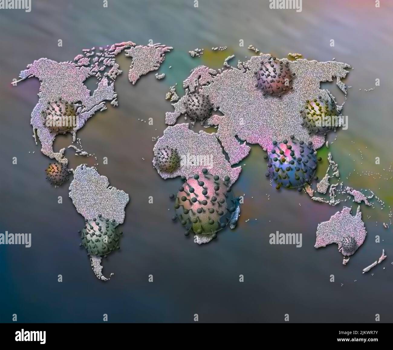 Weltkarte mit dem Anteil der Menschen, die 2001 mit dem AIDS-Virus lebten. Stockfoto