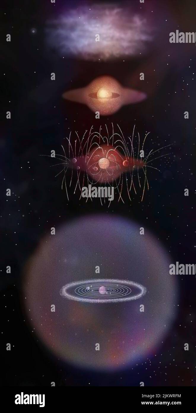 Bildung von Kometenreservoirs im Sonnensystem: Kuipergürtel und Oortwolke Stockfoto