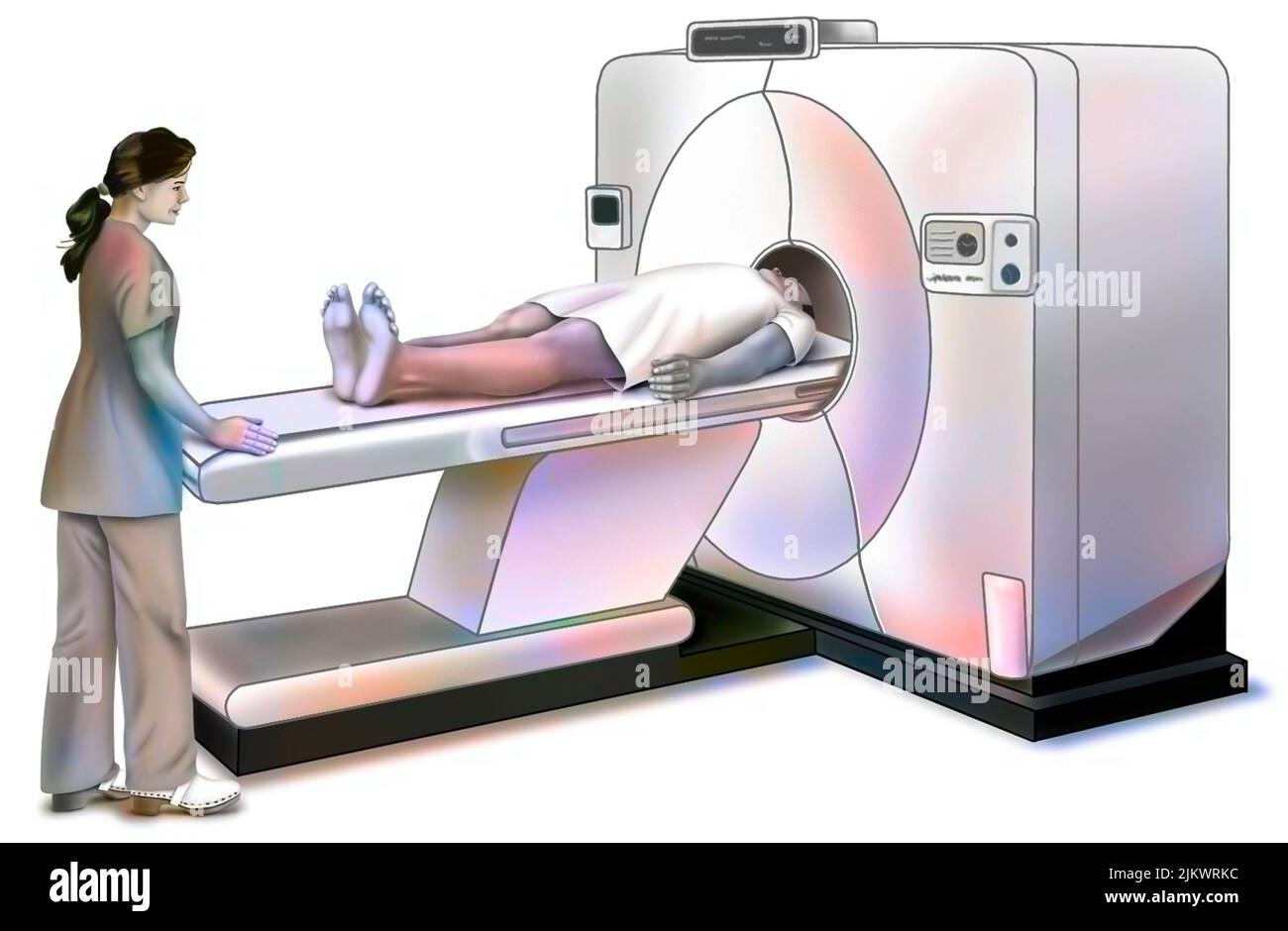 PET-Scan: Medizinisches Bildgebungsgerät zum Nachweis von Tumoren und Metastasen. Stockfoto