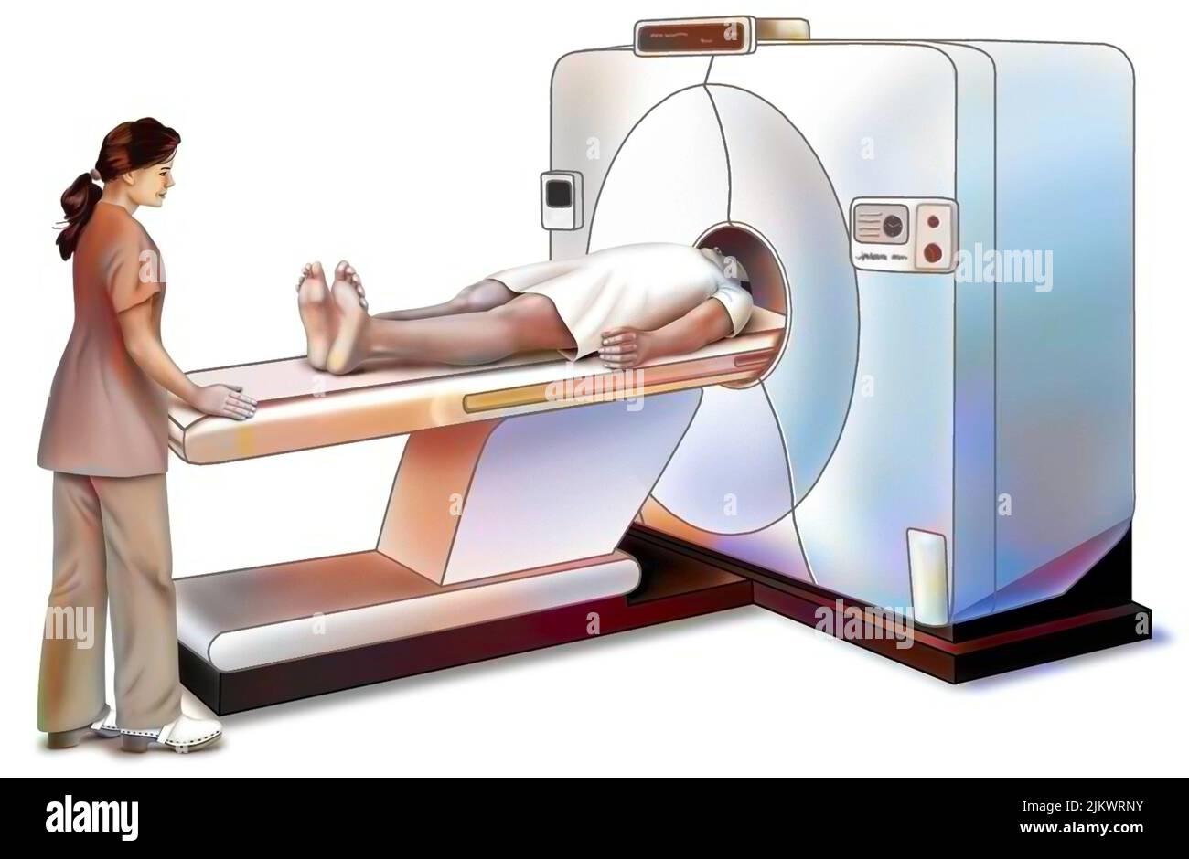 PET-Scan: Medizinisches Bildgebungsgerät zum Nachweis von Tumoren und Metastasen. Stockfoto