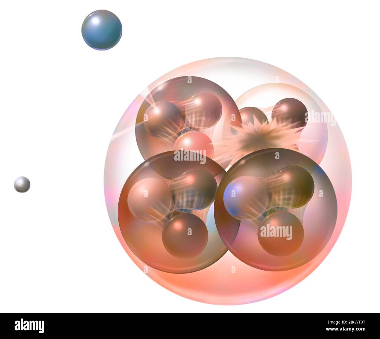 Quantenphysik: Kern aus 2 Neutronen und 2 Protonen. Stockfoto