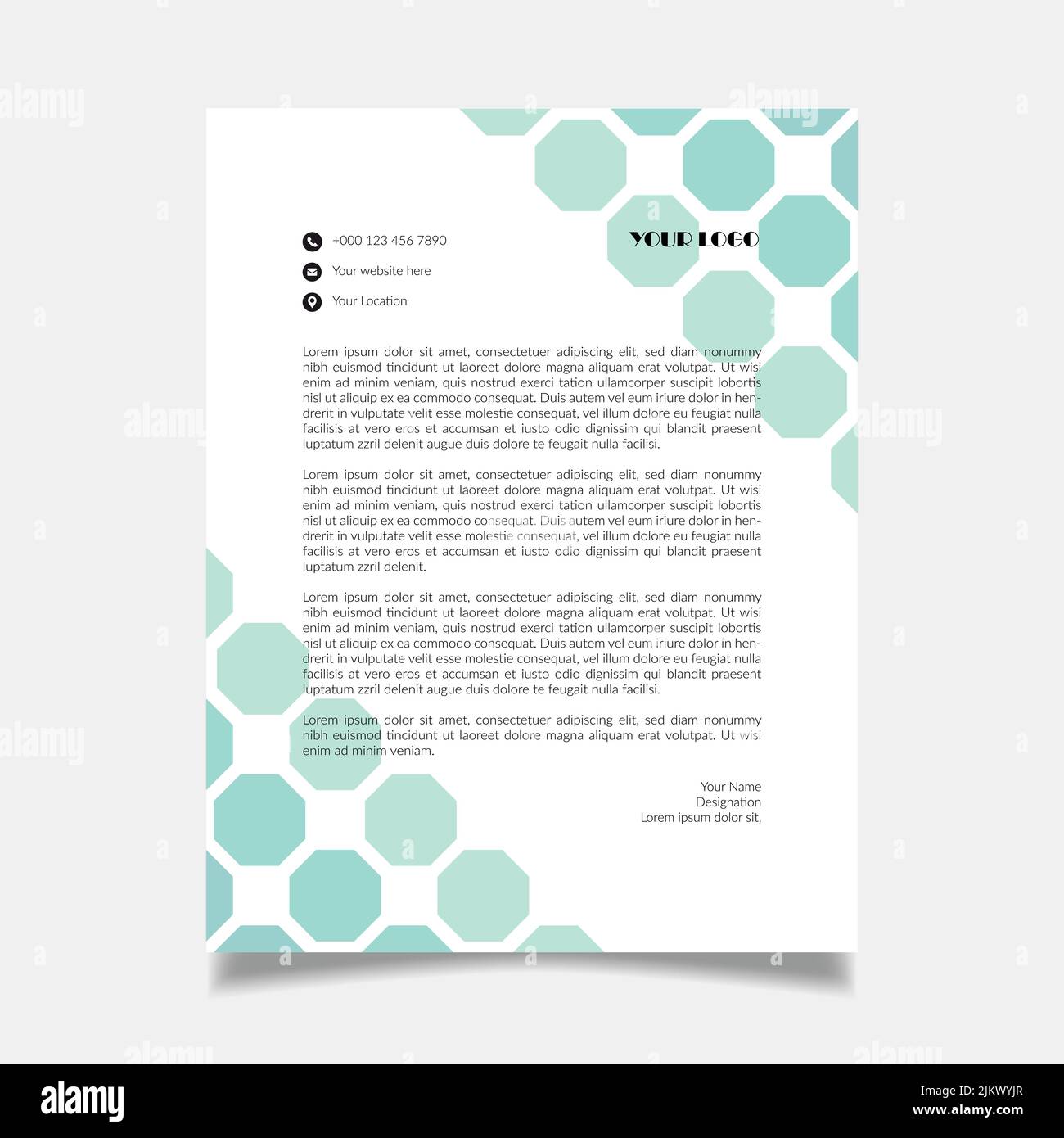 Kreatives und modernes Corporate Letterhead Template Design - grünliche Gradient Letterhead Template - Octagon Hintergrund Letterhead Template Design Stock Vektor