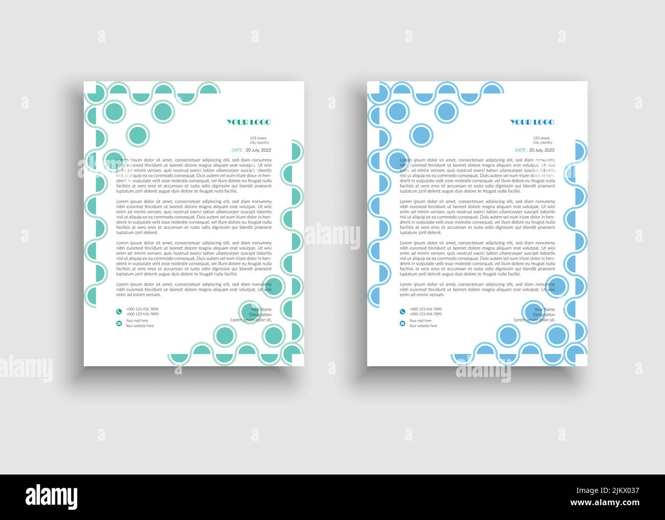 Minimal und sauber Creative Circle Umrandung Hintergrund Briefkopf Vorlage Design - Blau, Grün, Hellblau und Grün Geometrische Briefkopf Design Stock Vektor