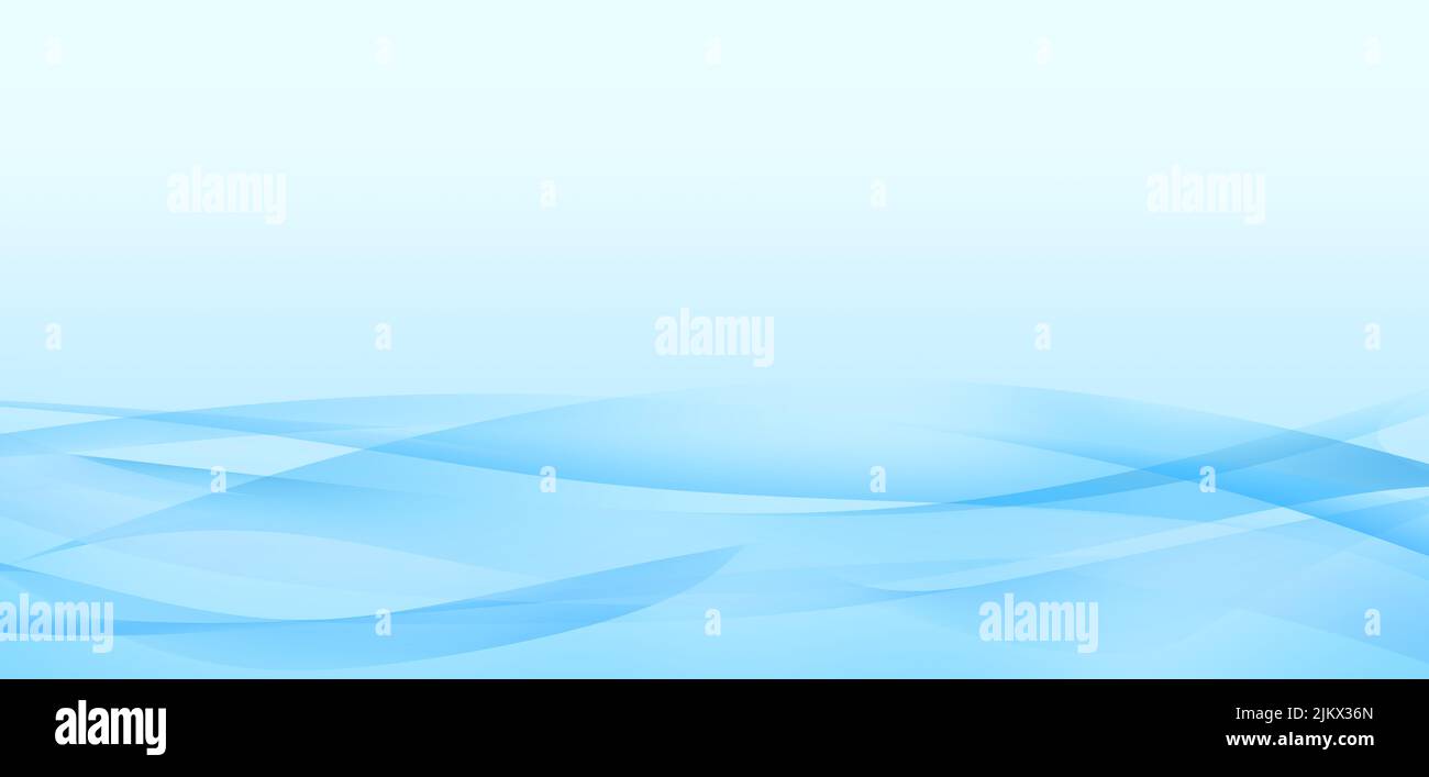 Banner von fließenden Wellen auf hellblauem Hintergrund. Speicherplatz kopieren Stockfoto