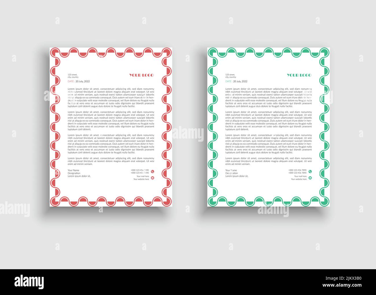 Minimalistischer und sauberer kreativer Kreis mit Rand Hintergrund Briefkopfvorlage - roter Kreis umrandter Briefkopf - grüner Kreis umrandter Briefkopf Stock Vektor