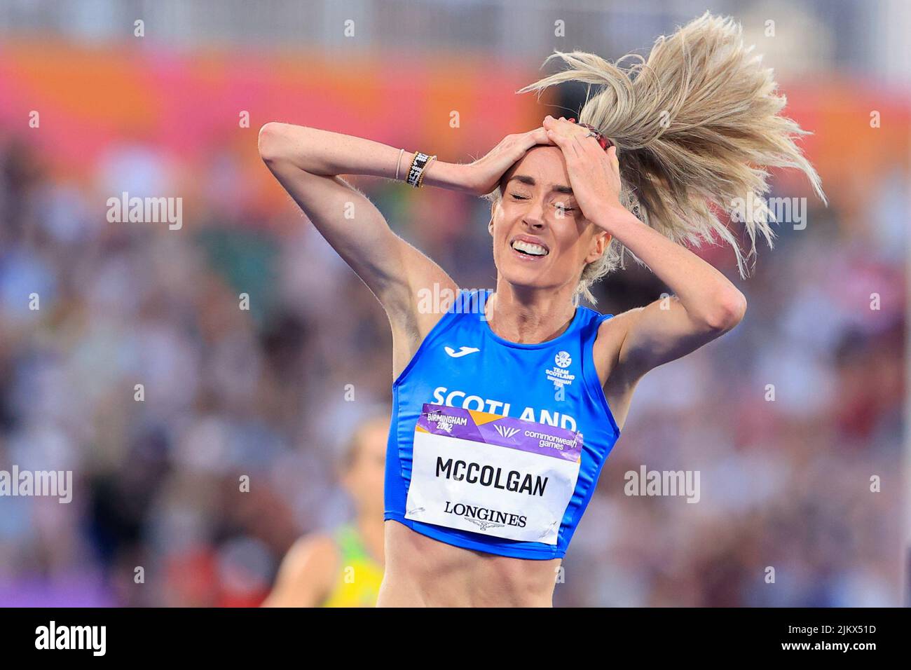 Birmingham, Großbritannien. 03. August 2022. Eilish McColgan aus Schottland gewinnt am 8/3/2022 in Birmingham, Großbritannien, die 10.000 Meter. (Foto von Conor Molloy/News Images/Sipa USA) Quelle: SIPA USA/Alamy Live News Stockfoto