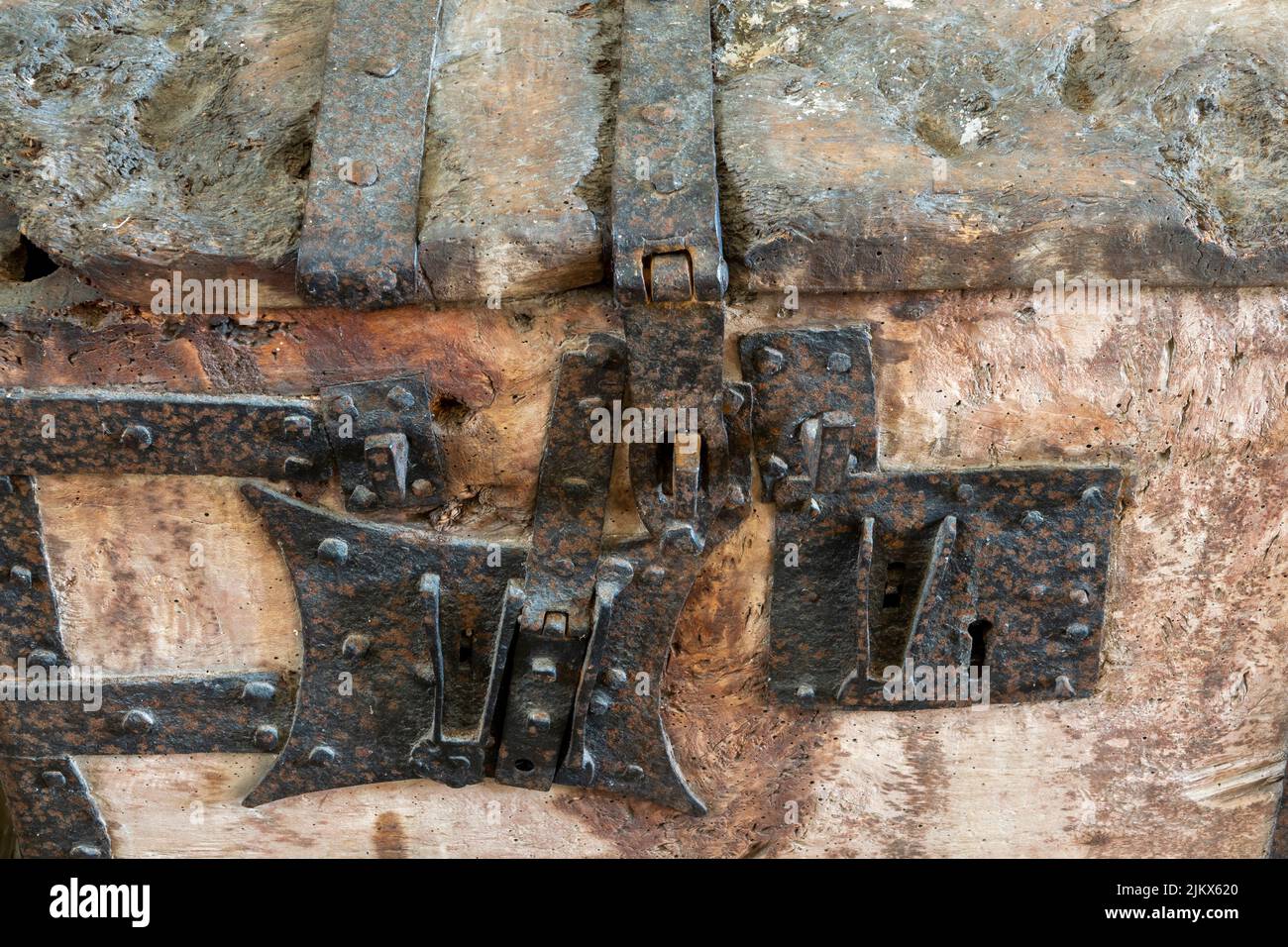 Holzkiste in der St. Andrew und St. Eustachius Kirche, Hoo, Suffolk Stockfoto
