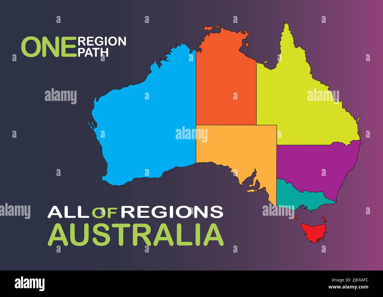 Vektor, isolierte Illustration einer vereinfachten Verwaltungskarte von Australien. Grenzen der Provinzen (Regionen) Stock Vektor