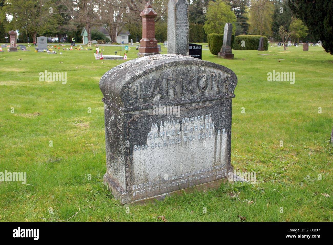 The Larmon Alte Grabsteine auf dem Langley Friedhof, British Columbia, Cana Stockfoto