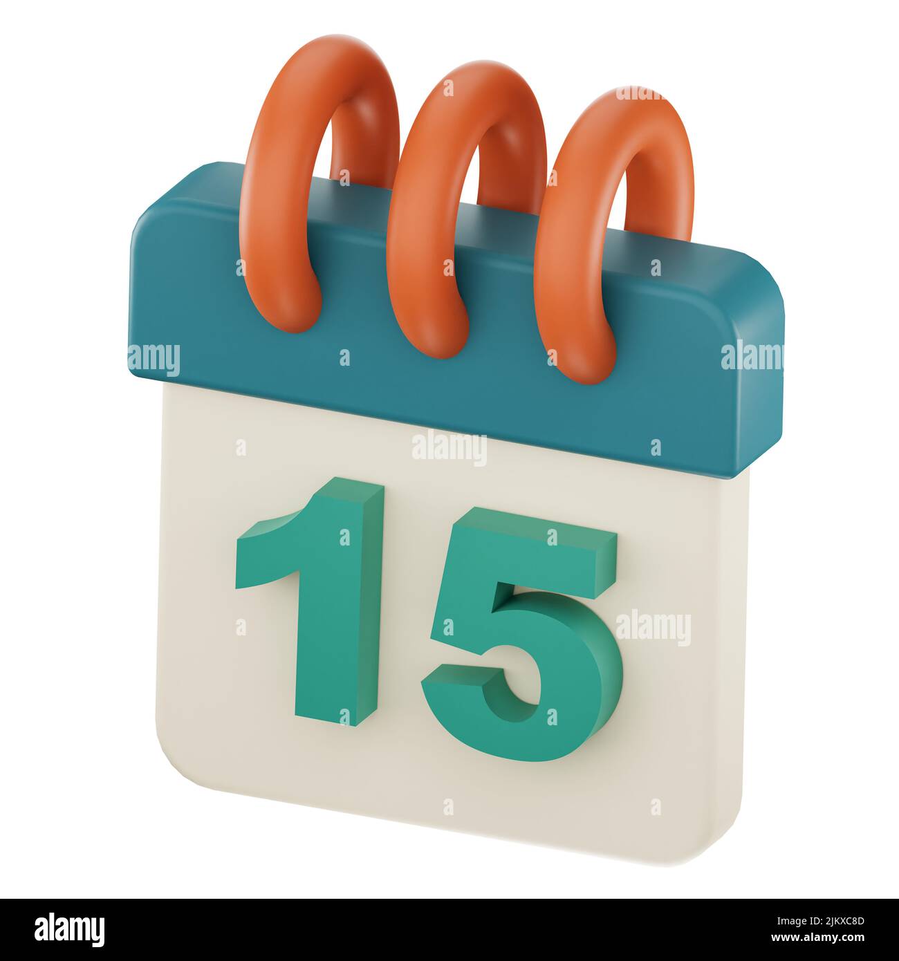 Symbol für Tageskalenderplan mit der isolierten Zahl „'15'“, 3D Render, 3D Illustration. Stockfoto