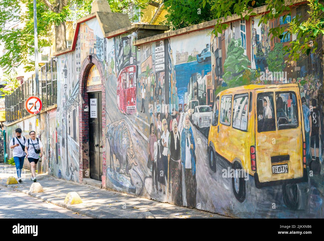 Wandgemälde zur Geschichte Istanbuls, Kadikoys, der Türkei Stockfoto