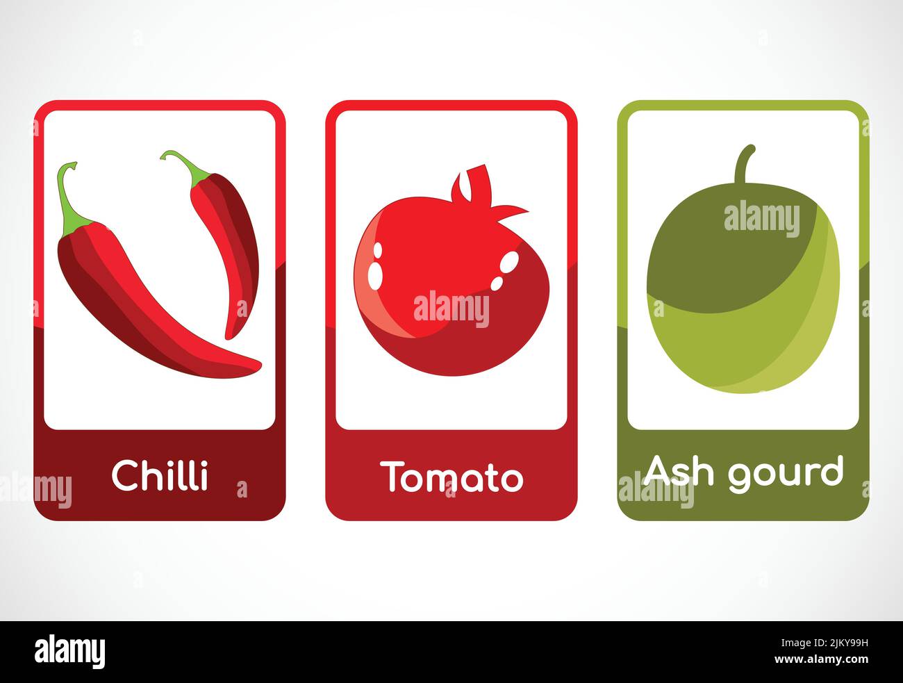 Gemüse-Karteikarten für Kinder. Pädagogische Karten für die Vorschule. Druckbare Vektorgrafik Stock Vektor