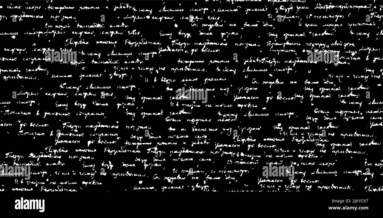 Weiß handgeschriebene unleserliche Phrasen nahtloses Muster mit Blots auf schwarzem Hintergrund Stock Vektor