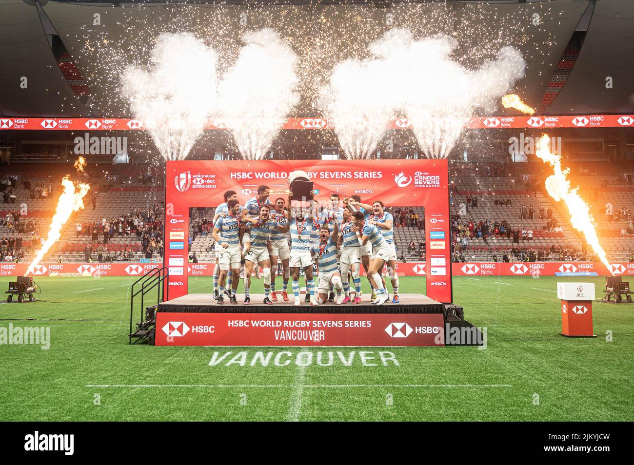Das argentinische Rugby-Team gewinnt die Krähe gegen das Fidschi-Team in Vancouver, Kanada Stockfoto