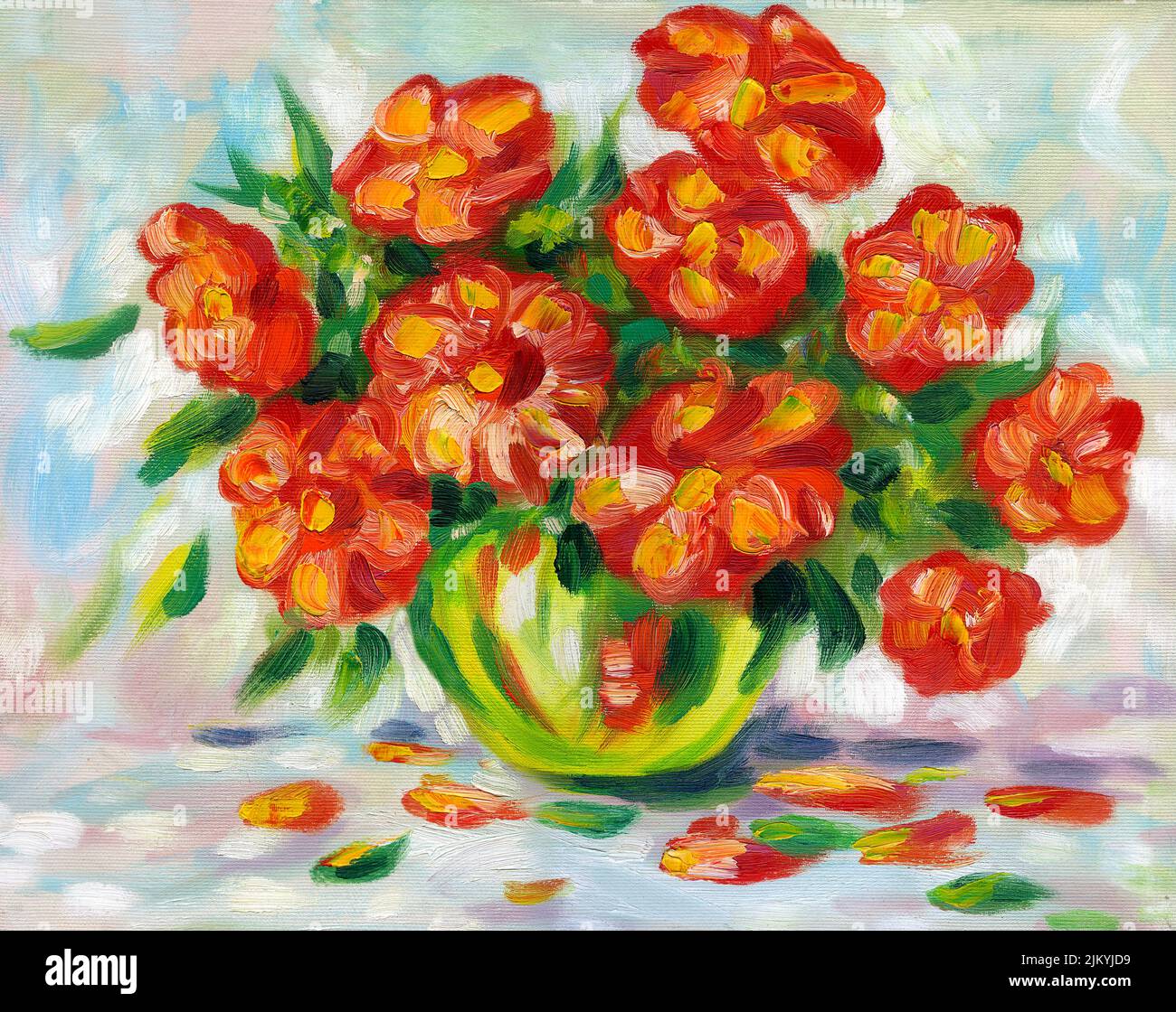 Ein Acrylgemälde aus Topf mit Blumen Stockfoto