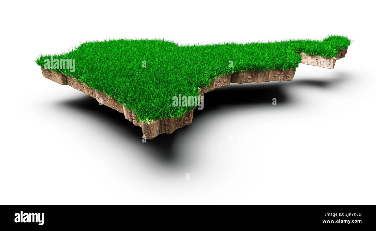 Kamerun Karte Bodengeologie Querschnitt mit grünem Gras 3D Abbildung Stockfoto