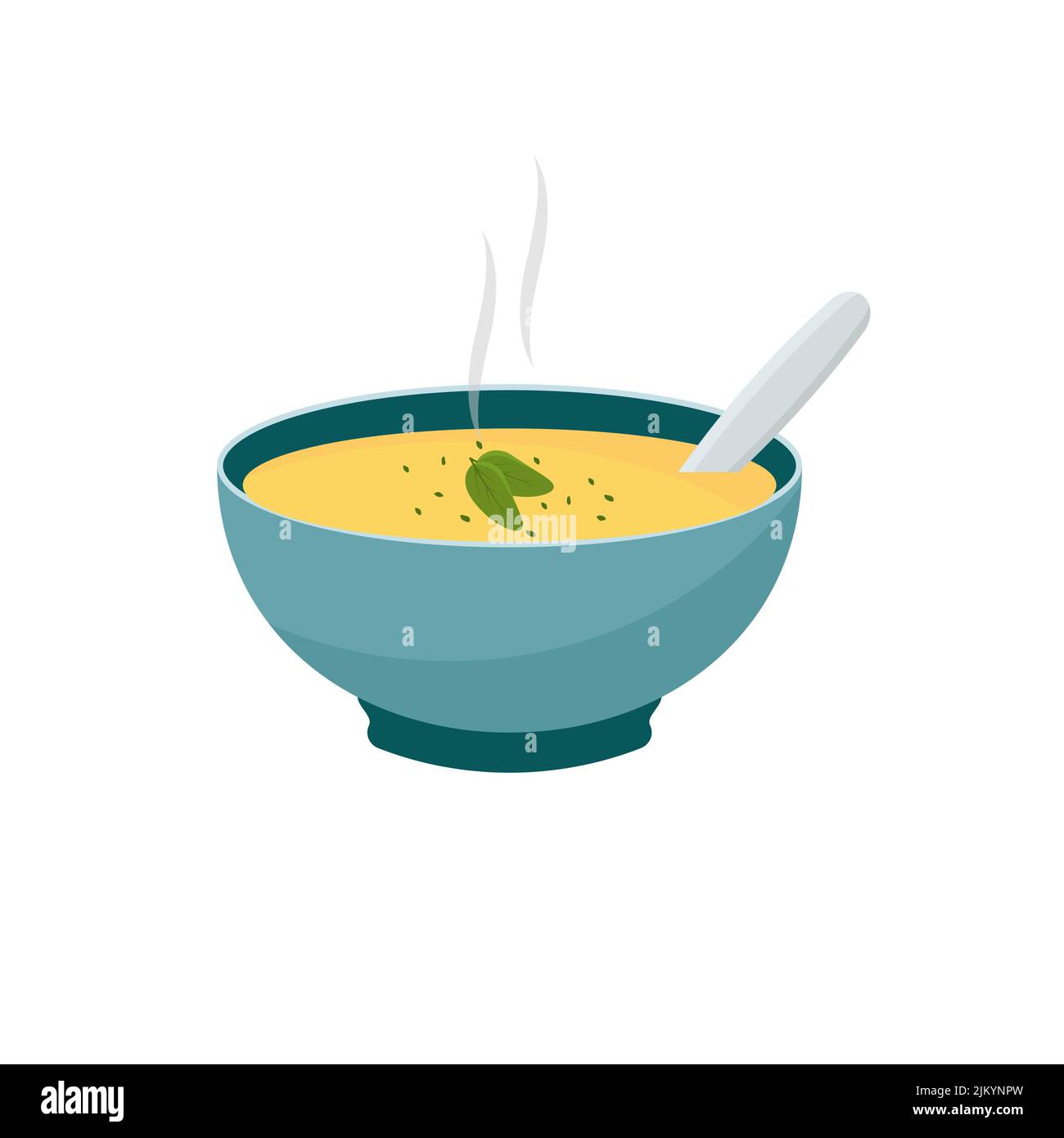 Heiße Gemüsesuppe. Schüsseln mit Suppe isoliert auf weißem Hintergrund. Stock Vektor