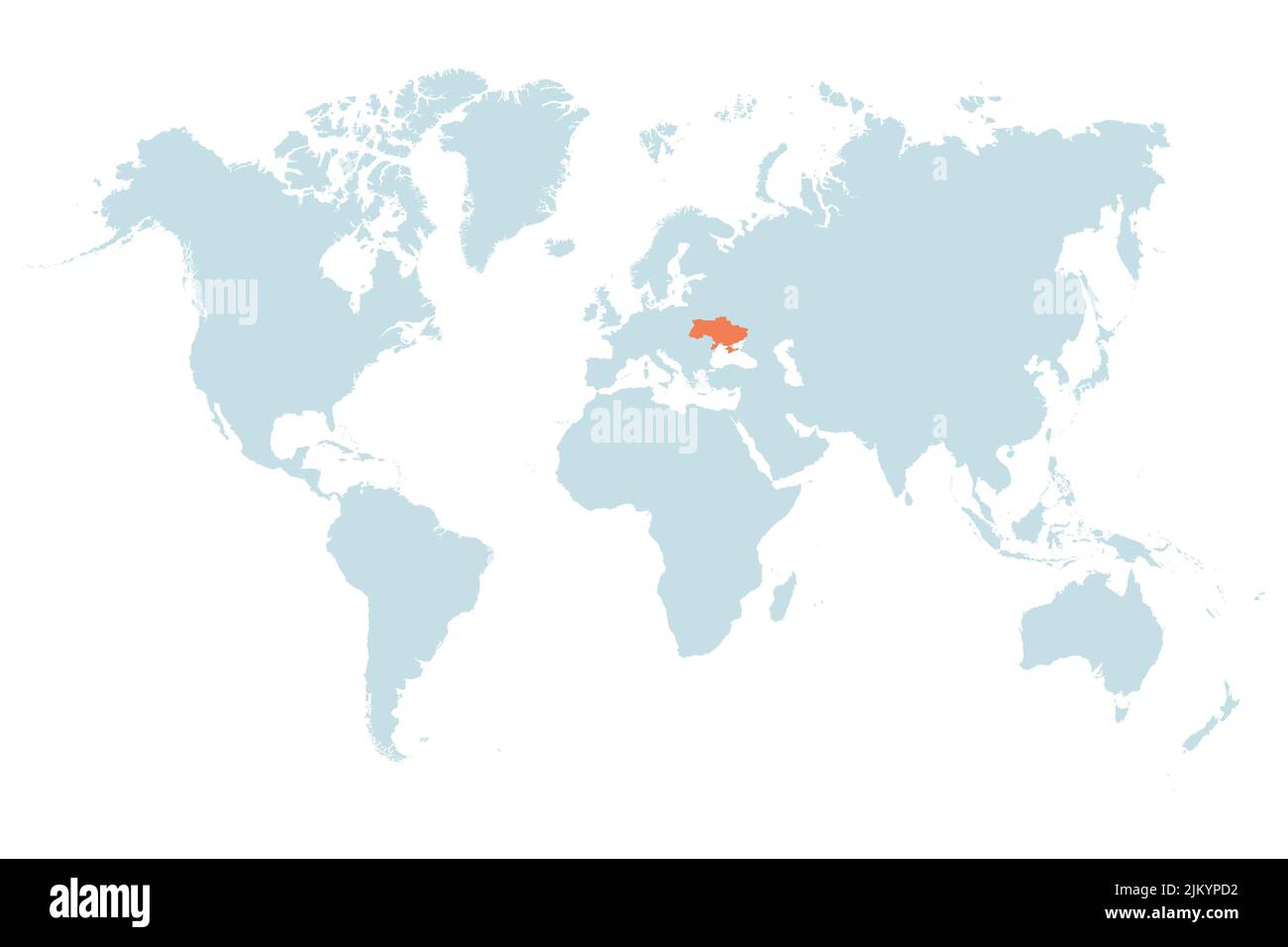 Die Karte der Ukraine ist auf der Weltkarte hervorgehoben Stock Vektor