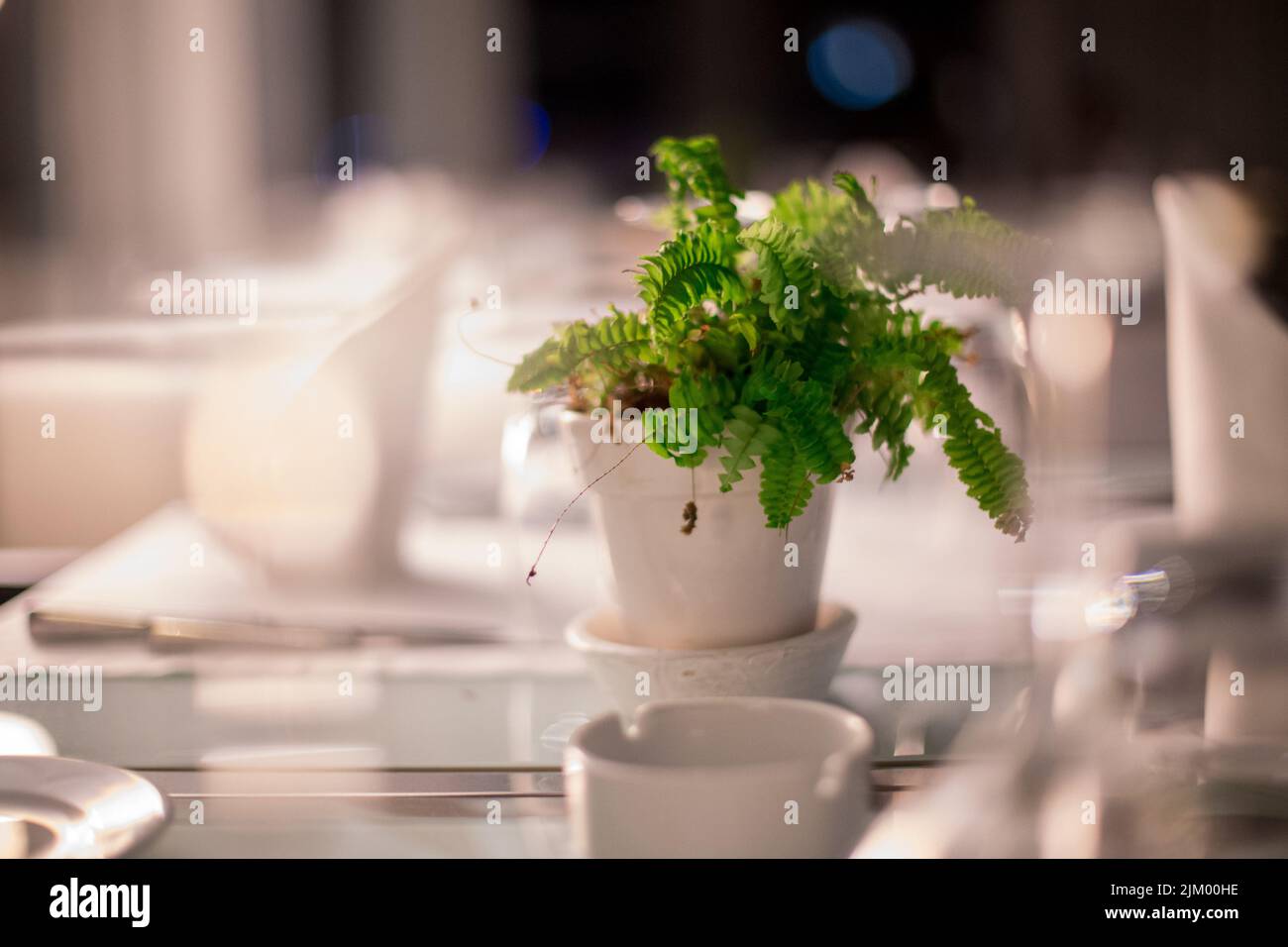 Blick auf einen leeren Esstisch in einem luxuriösen Hotel Stockfoto