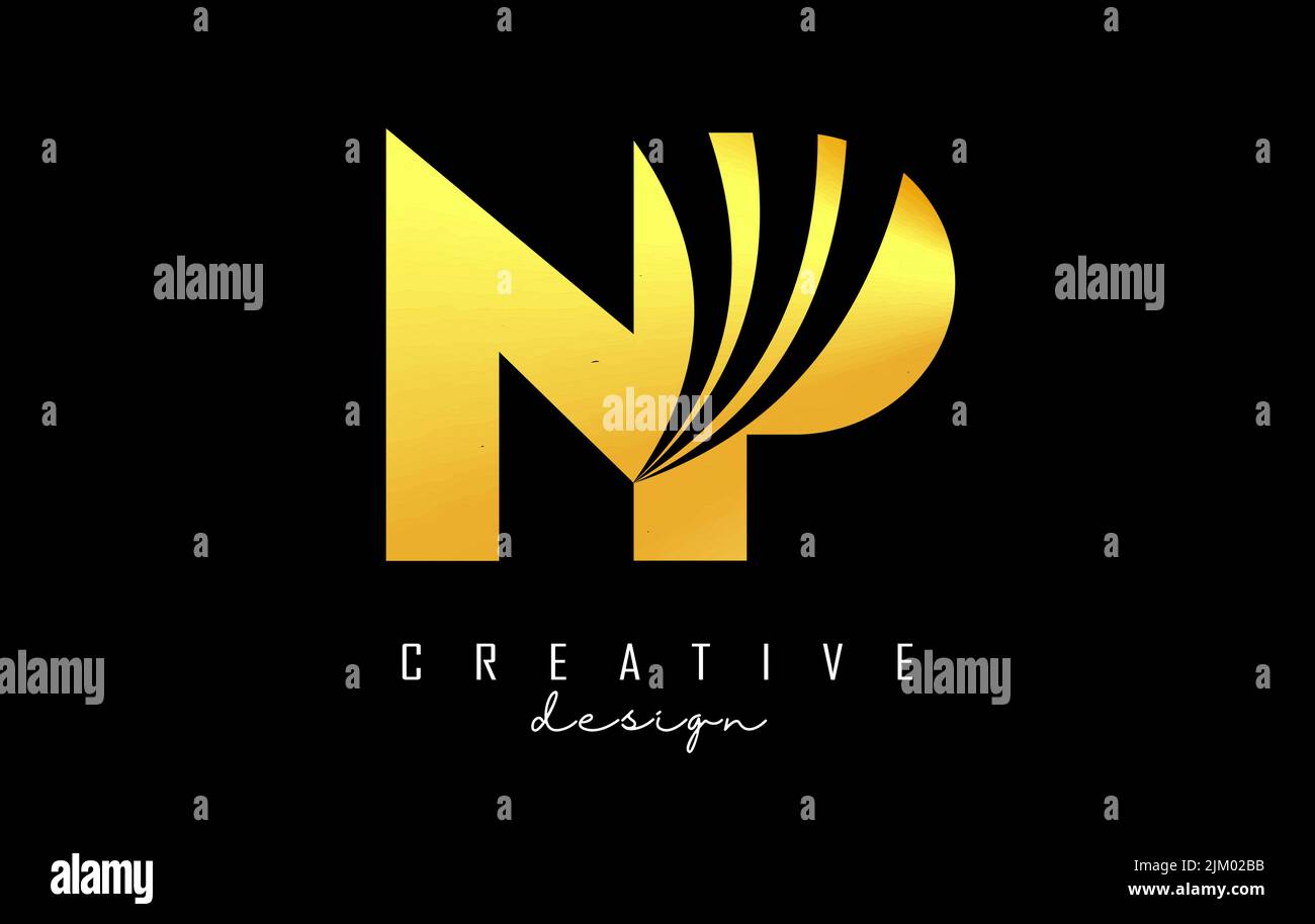 Kreatives NP n p Logo mit goldenem Buchstaben, Linien und Straßenkonzept. Buchstaben mit geometrischem Design. Vektorgrafik mit Buchstabe und Crea Stock Vektor