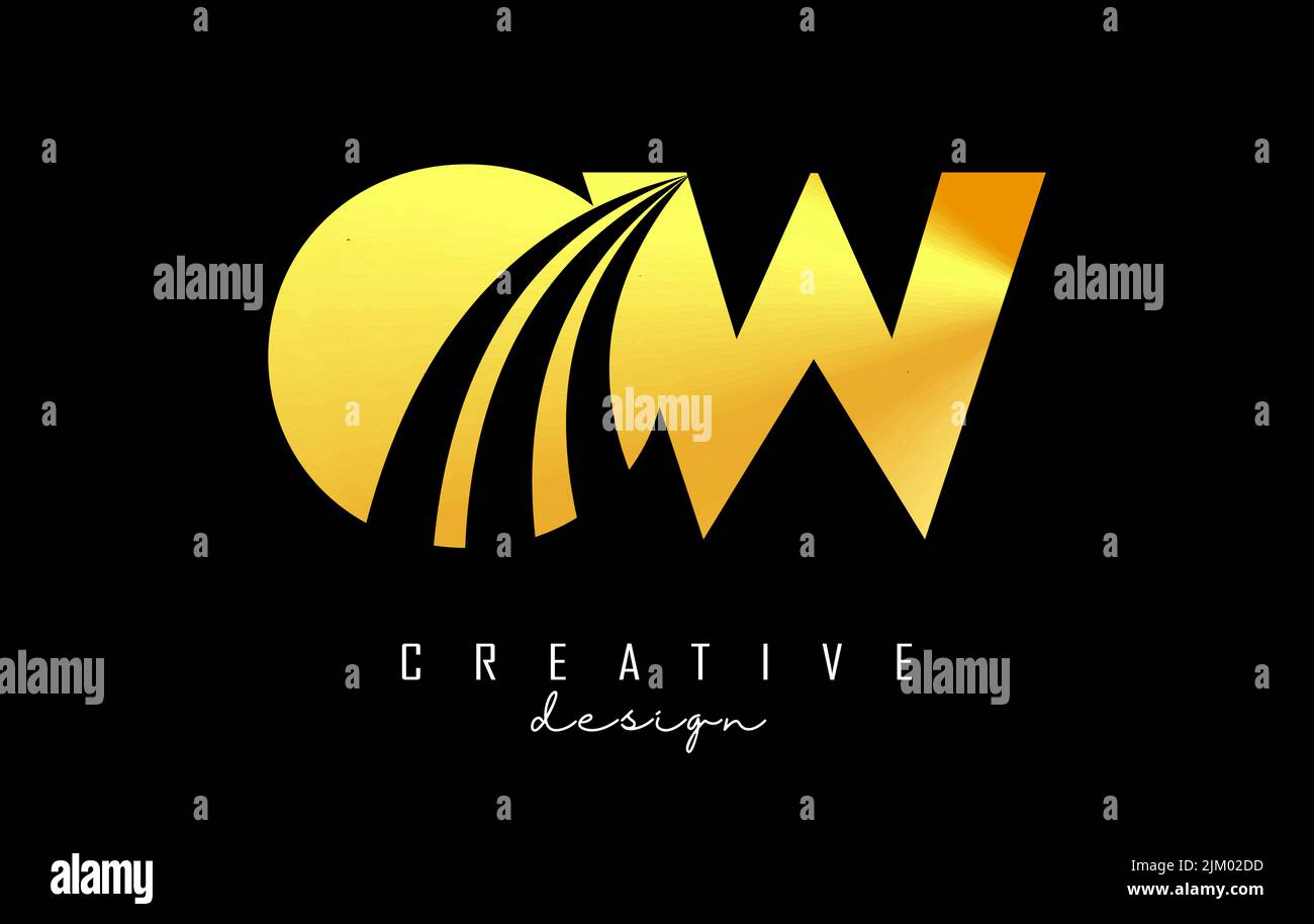 Kreatives OW o w-Logo in goldenem Buchstaben mit führenden Linien und Straßenkonzept. Buchstaben mit geometrischem Design. Vektorgrafik mit Buchstabe und Crea Stock Vektor