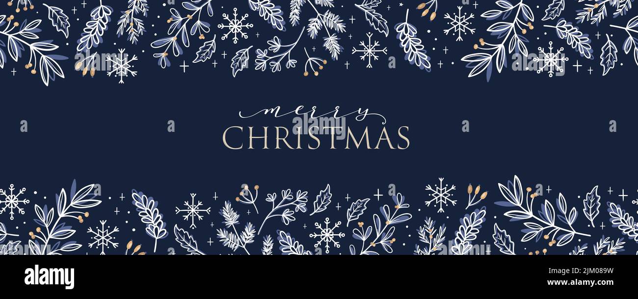 Schöne handgezeichnete horizontale nahtlose Ränder mit Winterzweigen, Weihnachtsdesign, ideal für Dekorationen, Drucke, Karten - Vektor-Design Stock Vektor
