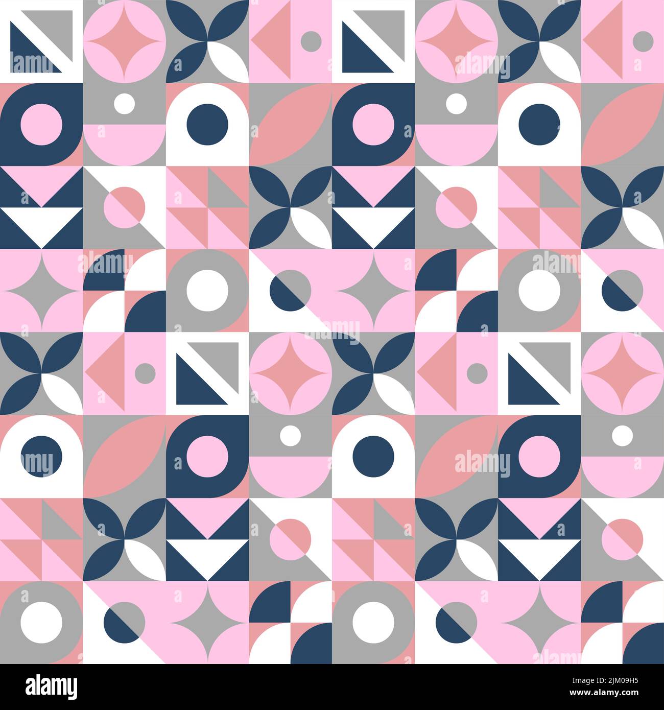 Abstraktes geometrisches Nahtmuster. Neo-Geo-Stil Druck, Vektor-Illustration. Einfache wiederholende Linien und Formen Mosaikhintergrund. Pink, Blau und Stock Vektor