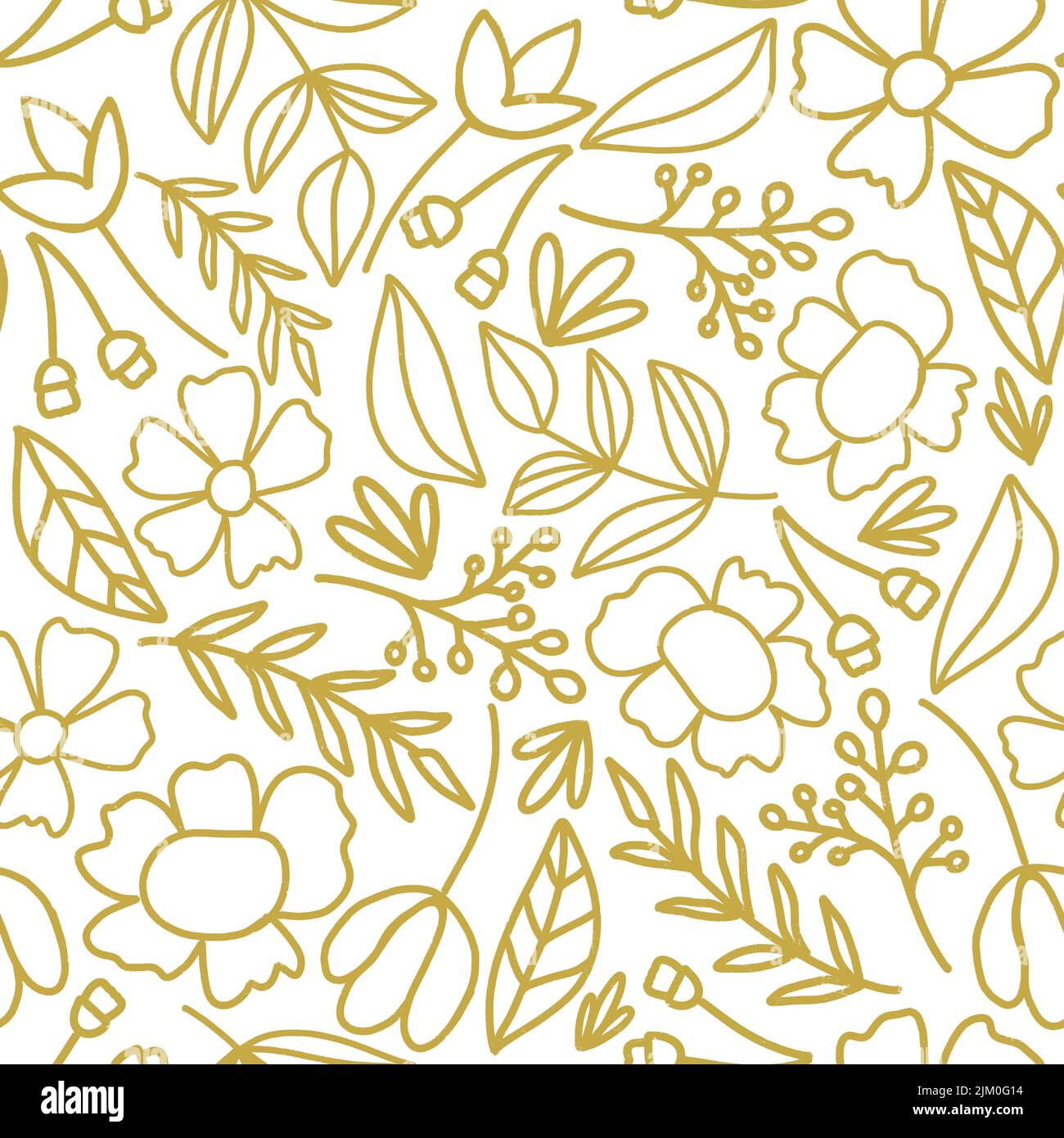 Ein nahtloses goldenes Blumenmuster auf weißem Hintergrund Stock Vektor